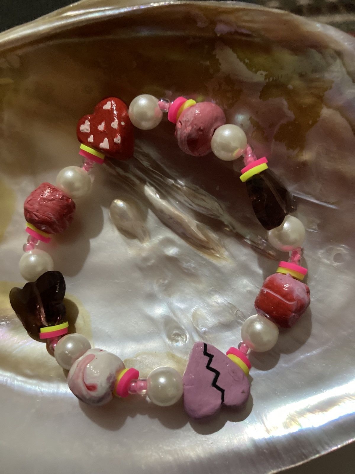 Handmade Clay heart beaded bracelet Size ONE SIZE - 2 Thumbnail