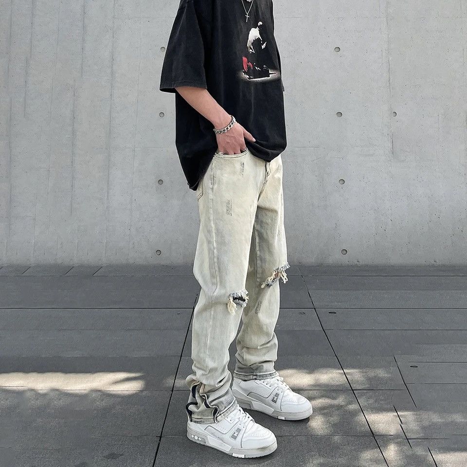 Vintage Ripped Skinny Jeans Men Y2k High Street Fashion Size US 33 - 3 Thumbnail