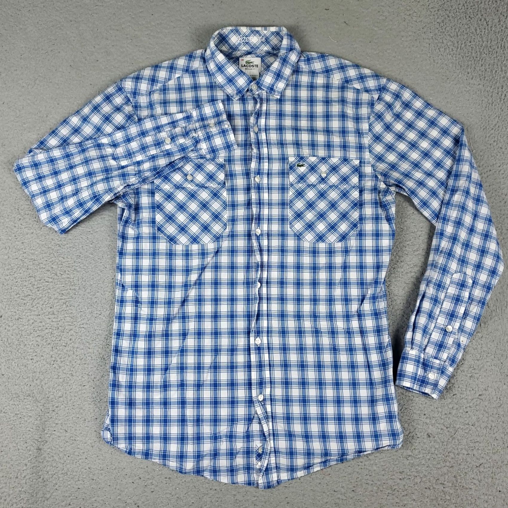 Lacoste Lacoste Shirt Mens 38 Blue Plaid Button-Up Long Sleeve Casual Formal Workwear Size US M / EU 48-50 / 2 - 3 Thumbnail