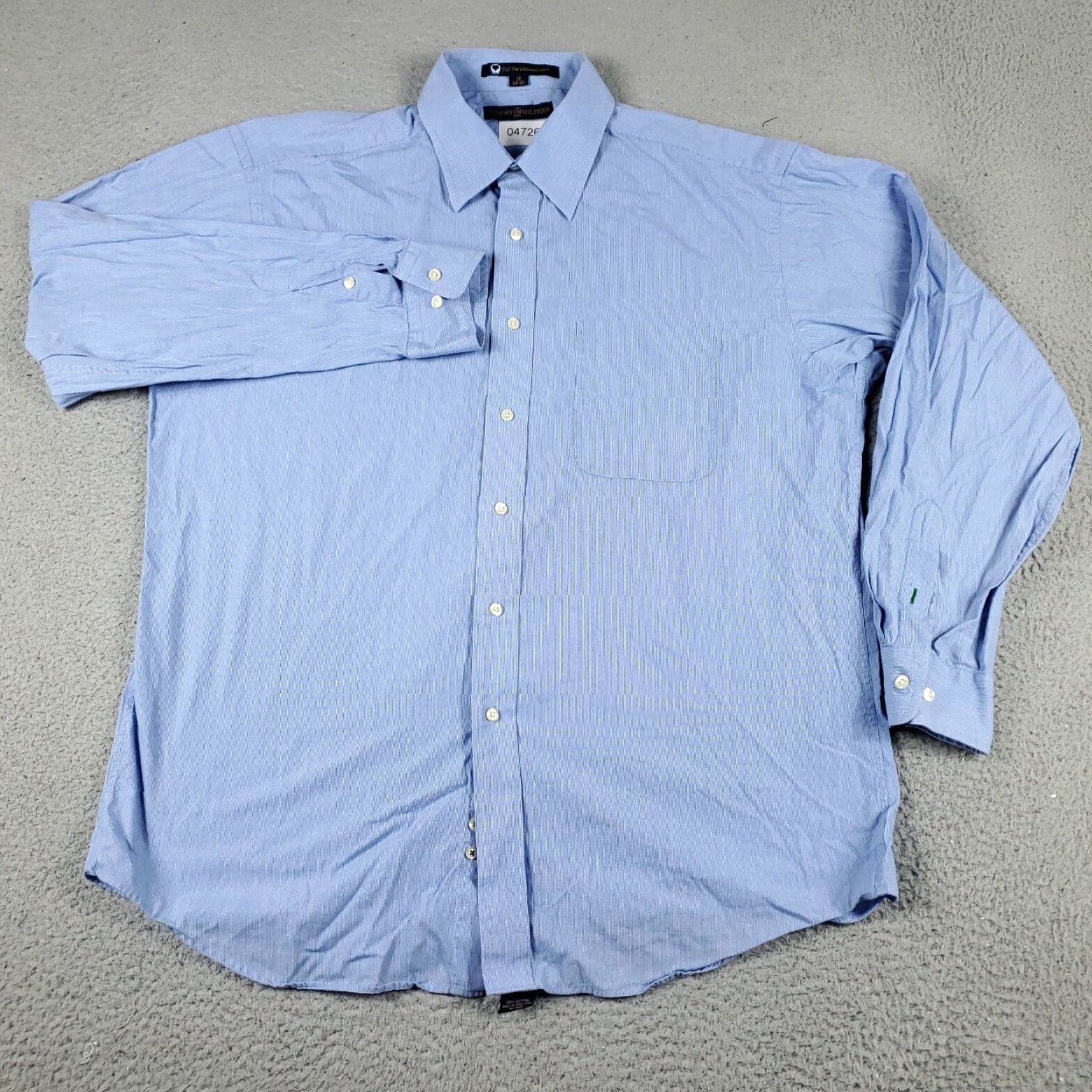 Tommy Hilfiger VINTAGE Tommy Hilfiger Dress Shirt Mens 16 Blue Long Sleeve Button-Up Collared 100% Cotton Regular Adult Medium Blue Classic Modern Wedding Mens Size 42R - 2 Thumbnail