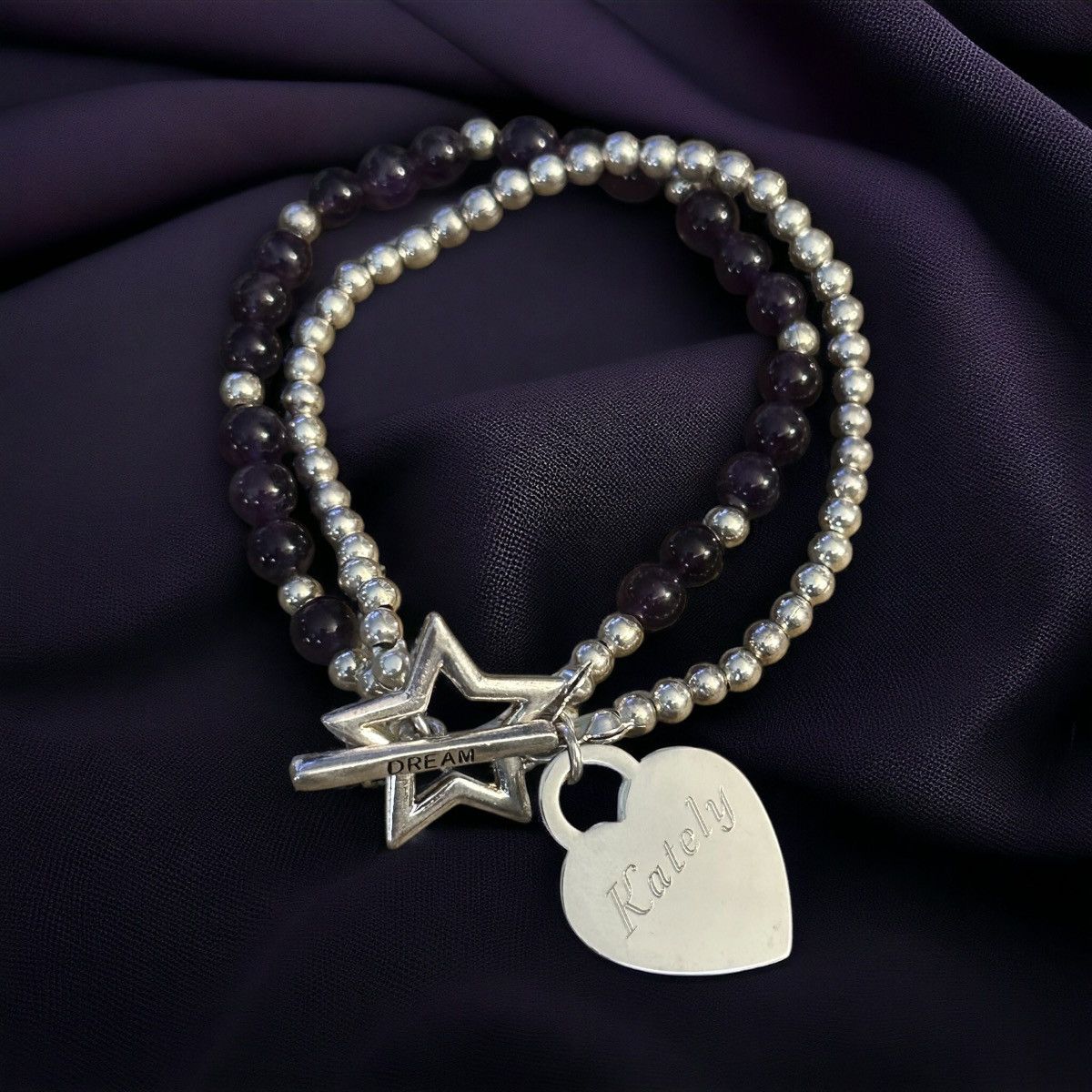 Other Double strand purple and silver bead Kately name bracelet Size ONE SIZE - 1 Thumbnail