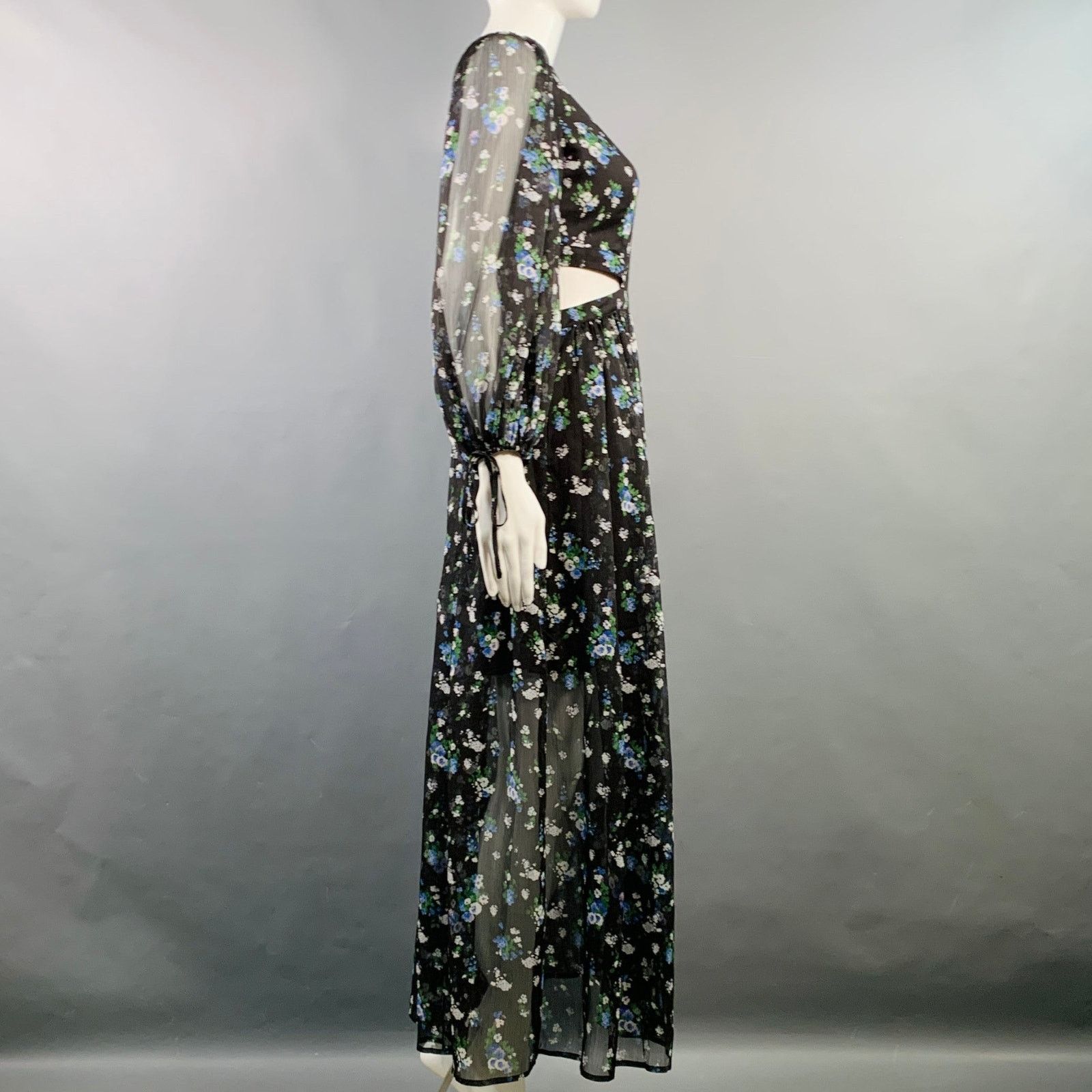 Maje MAJE Black Green Blue Chiffon Floral Cutout Midi Dress Size S / US 4 / IT 40 - 3 Thumbnail