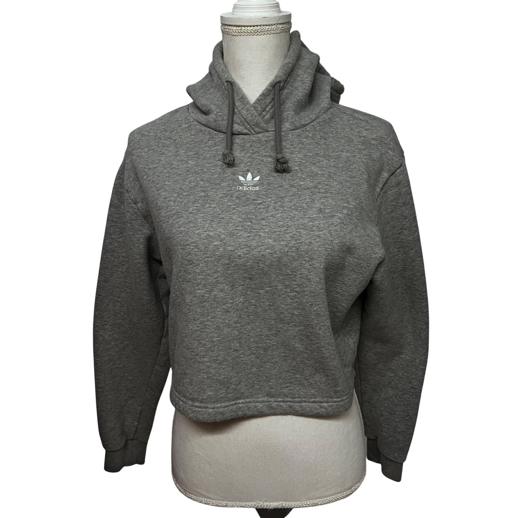 Adidas Adidas Womens Gray Shrug Cropped Hooded Sweatshirt Hoodie Sm Size S / US 4 / IT 40 - 1 Thumbnail