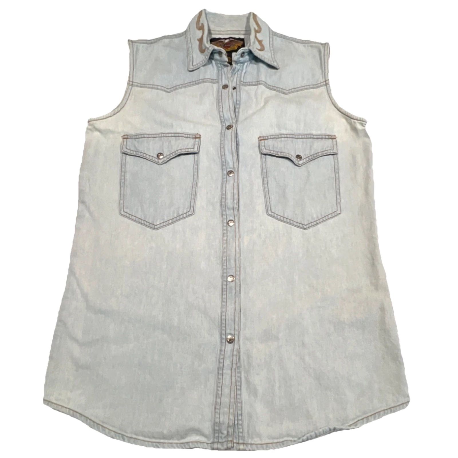 Harley Davidson Harley-Davidson Motorcycles Sleeveless Denim Shirt Womens Medium Snaps Nice Fade Size M / US 6-8 / IT 42-44 - 3 Thumbnail