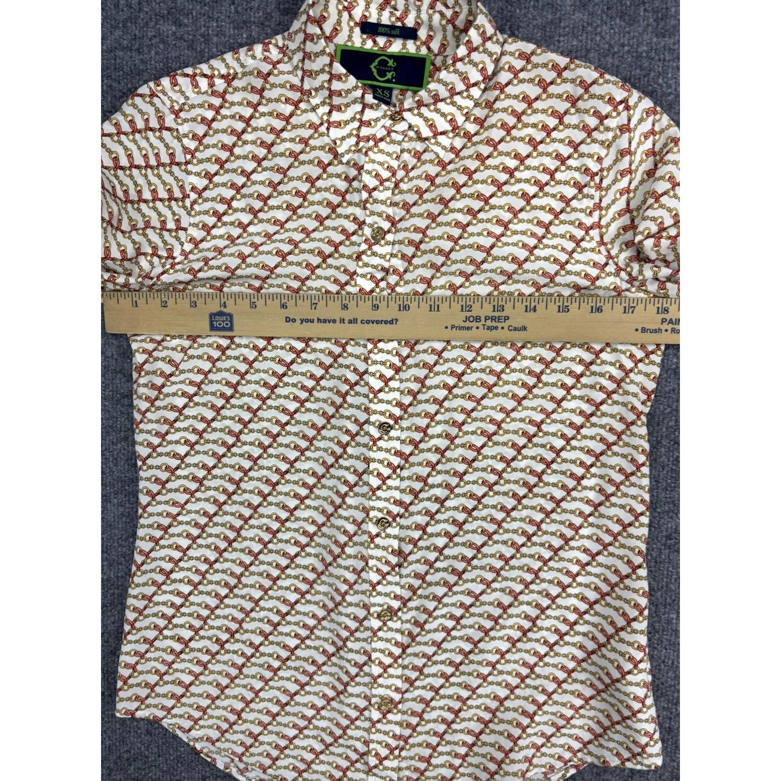 Vintage C. Wonder Shirt Womens XS White Red Gold Chain Print 100% Silk Button-Up Blouse Size XS / US 0-2 / IT 36-38 - 5 Thumbnail