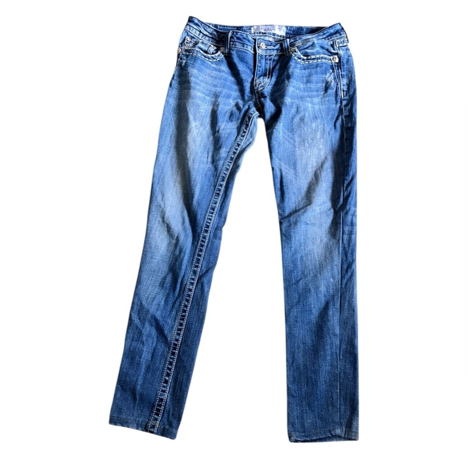 0 Women’s Slim Skinny Jeans Embroidery & Rhinestone Accents Size 34" / US 12 / IT 48 - 2 Thumbnail