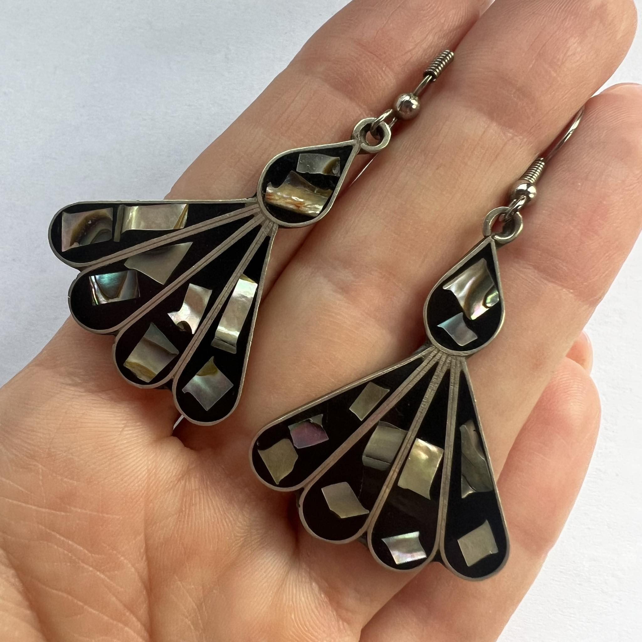 Sterling Silver Vintage Sterling Silver 925 Earrings Shell Nacre Mexico 7gr Size ONE SIZE - 2 Thumbnail