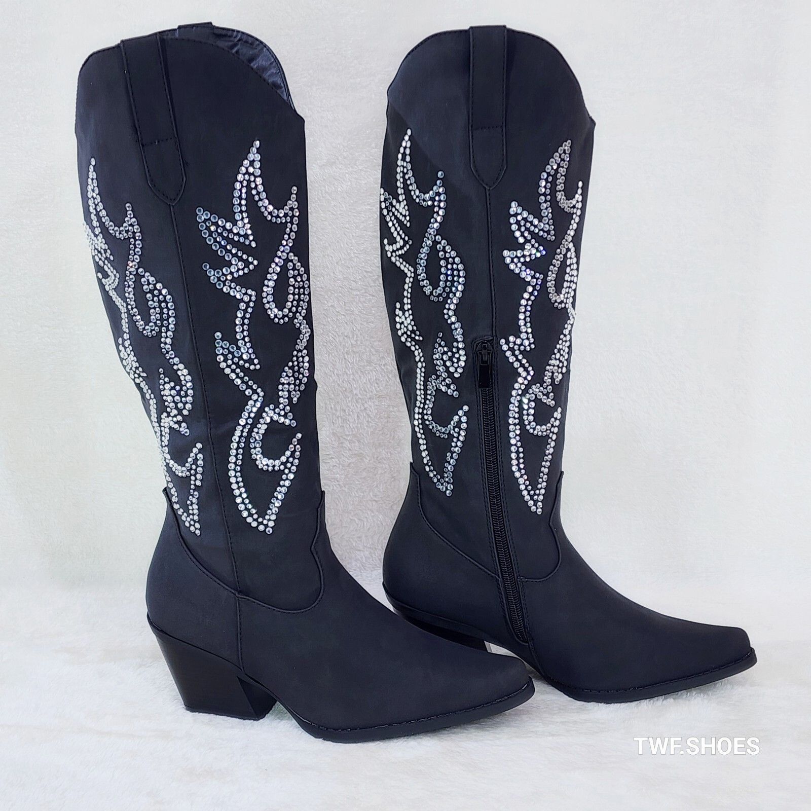Other Ann Black Leatherette With Rhinestones Country Glam Western Size US 8 / IT 38 - 4 Thumbnail