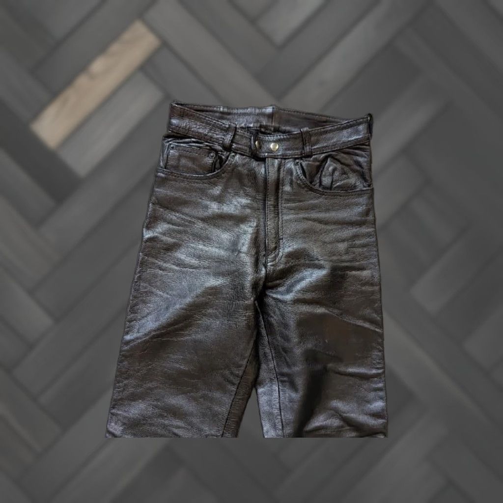 Vintage VINTAGE Motorcycle Pants Women 26x30 Black Leather Motorcycle Pants 26X30 Womens Vintage 1990s Slender Straight Rise High Leather Pants Size 26" / US 2 / IT 38 - 1 Thumbnail