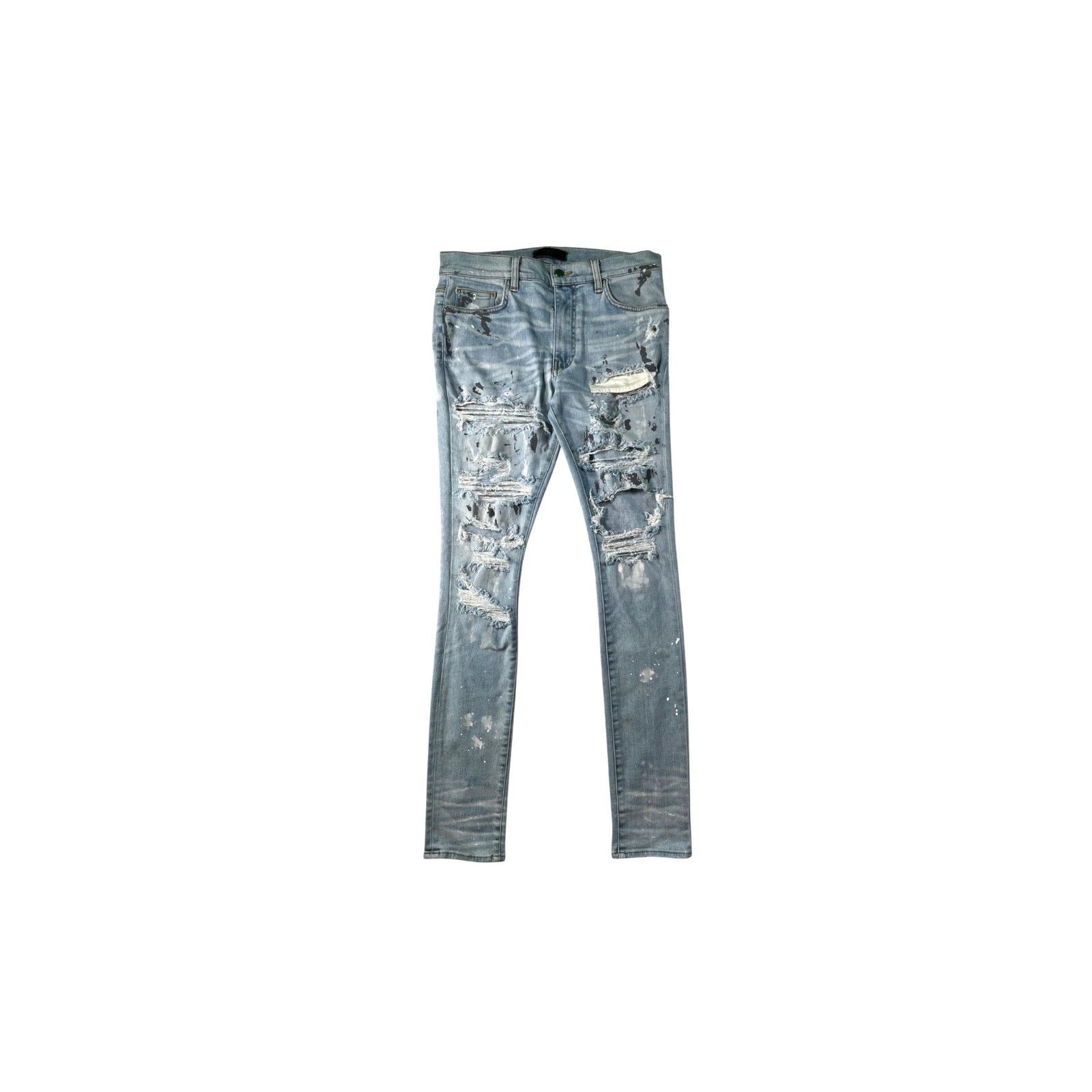 Amiri Amiri Paint Splatter (Zipper) Light Wash Jeans Size US 32 / EU 48 - 1 Thumbnail