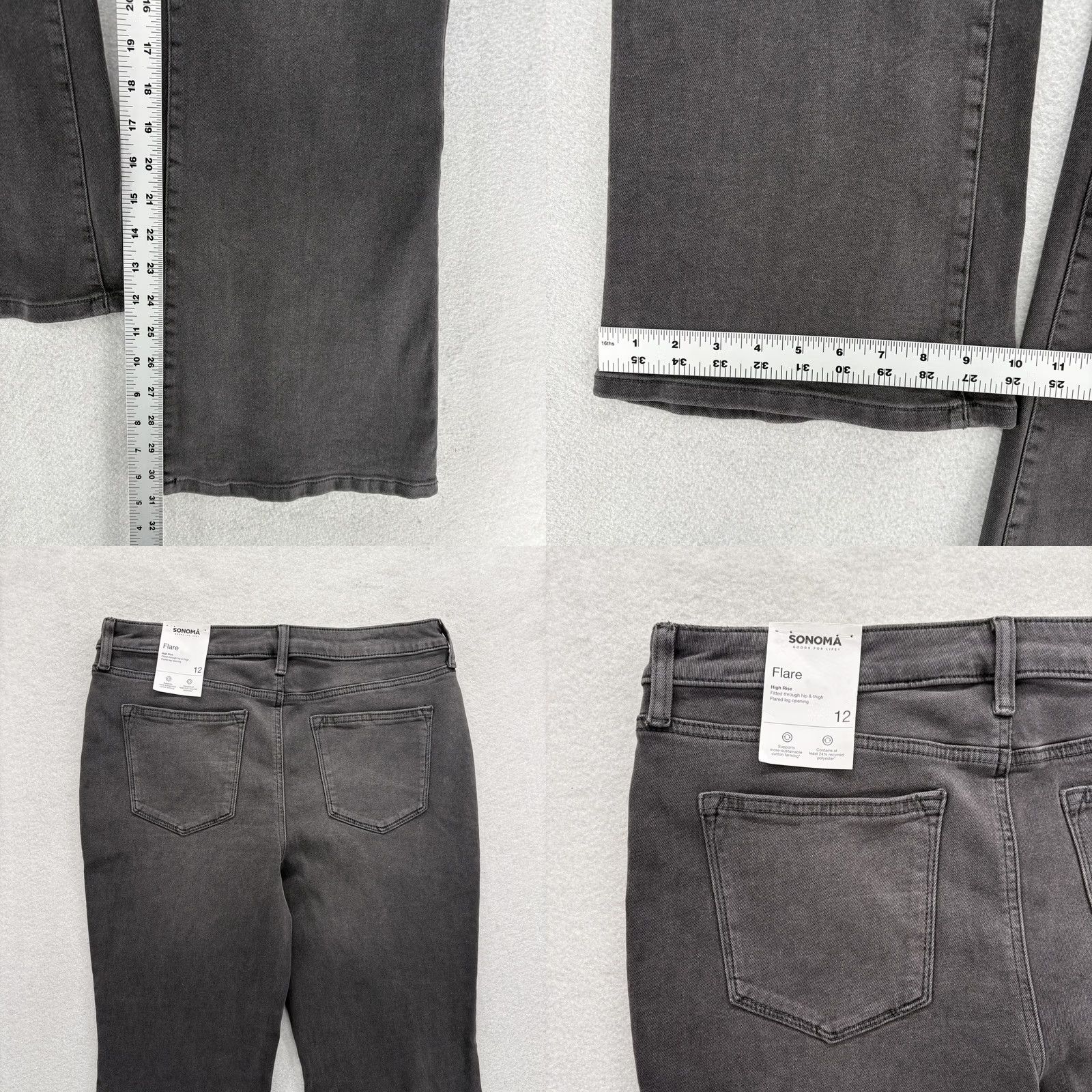 Vintage Sonoma Jeans Womens 12 Charcoal High Rise Slim Stretch Denim Pants Flare 5-Pocket Size 34" / US 12 / IT 48 - 8 Thumbnail