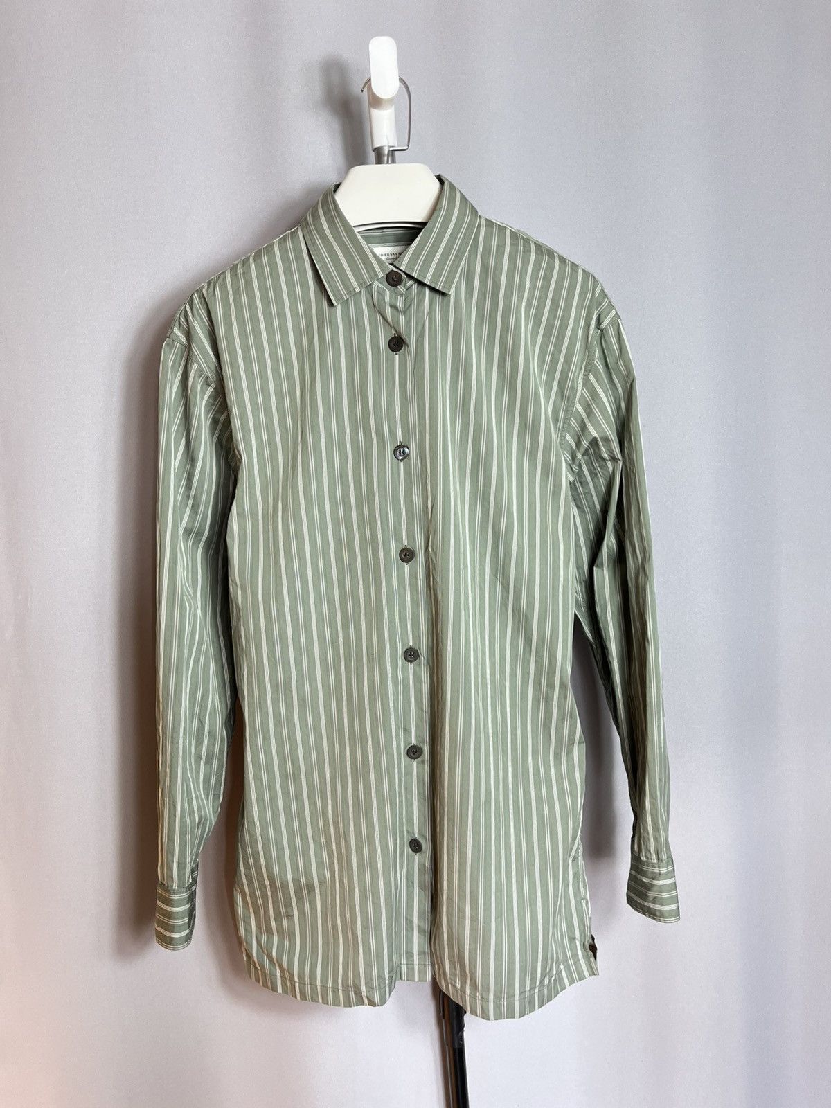 Dries Van Noten Dries Van Noten Mens Shirt Striped Long Sleeve Button Green Size US XS / EU 42 / 0 - 2 Thumbnail