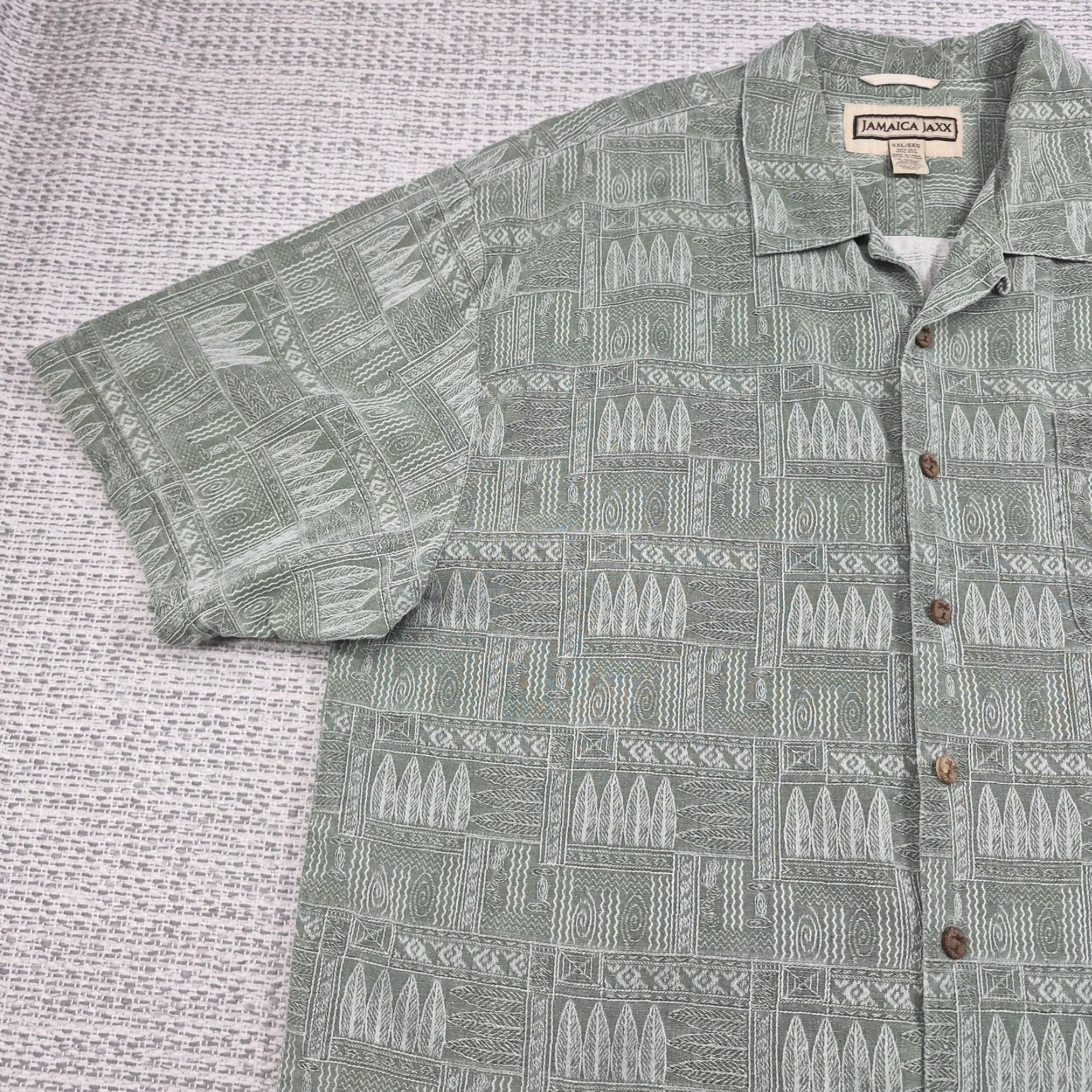ALOHAS VINTAGE Jamaica Jaxx Button Up Shirt Mens 2XL Green Silk Geometric Hawaiian Aloha Size US XXL / EU 58 / 5 - 3 Thumbnail