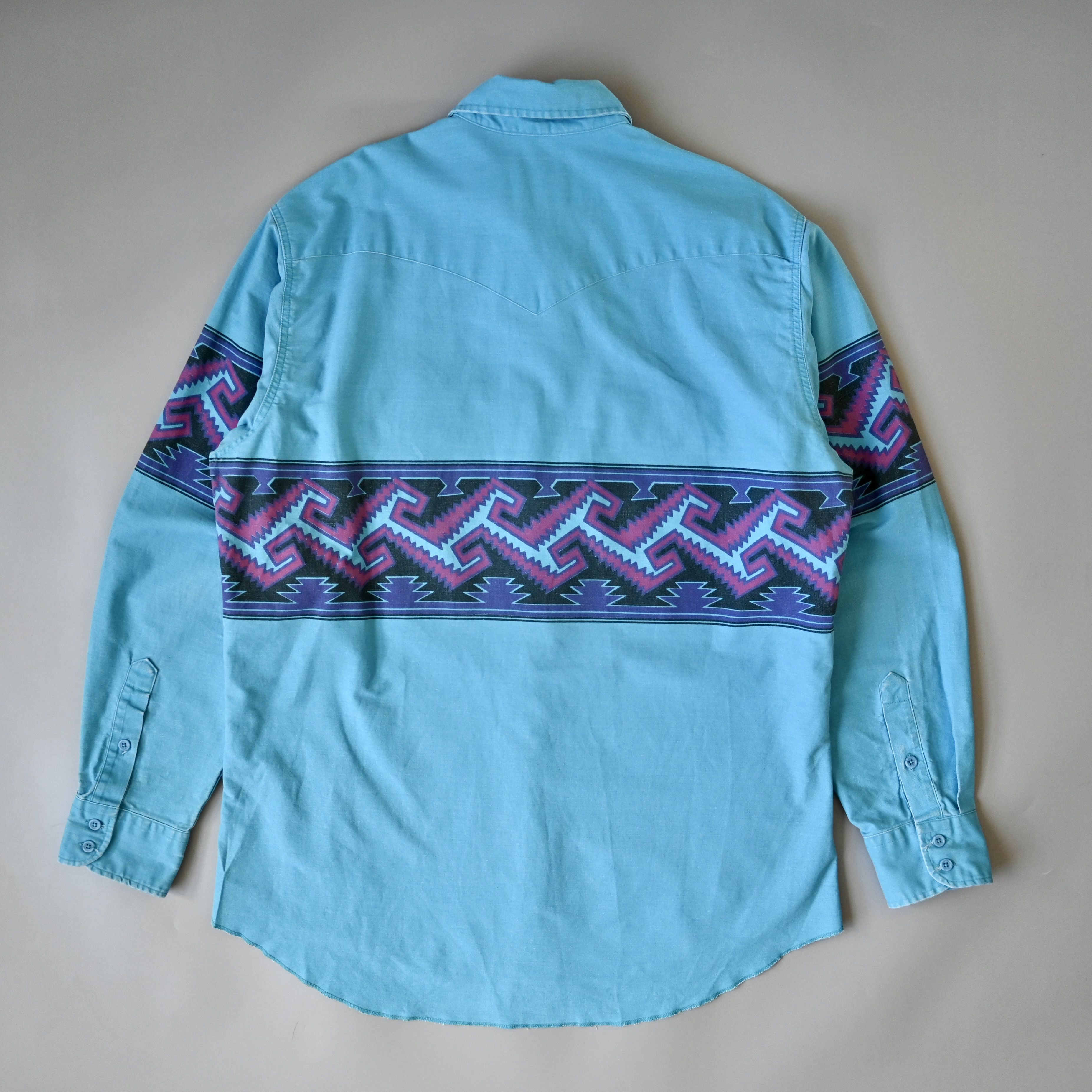 Vintage VTG Wrangler brushpopper shirt Aztec Navajo turquoise 16.5 Size US L / EU 52-54 / 3 - 4 Thumbnail