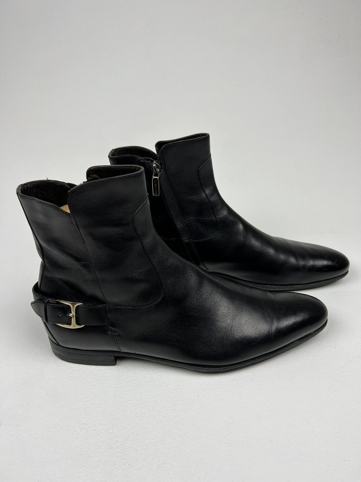 Gucci GUCCI Boots Ankle Leather Shoes Side Zip Straps Black Men’s Size US 7.5 / EU 40-41 - 7 Thumbnail