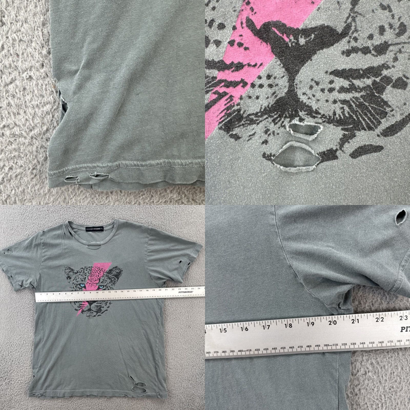 Lululemon VINTAGE Lululemon Studio Distressed Women’s Large Gray Green Graphic Print T Shirt Size L / US 10 / IT 46 - 9 Thumbnail
