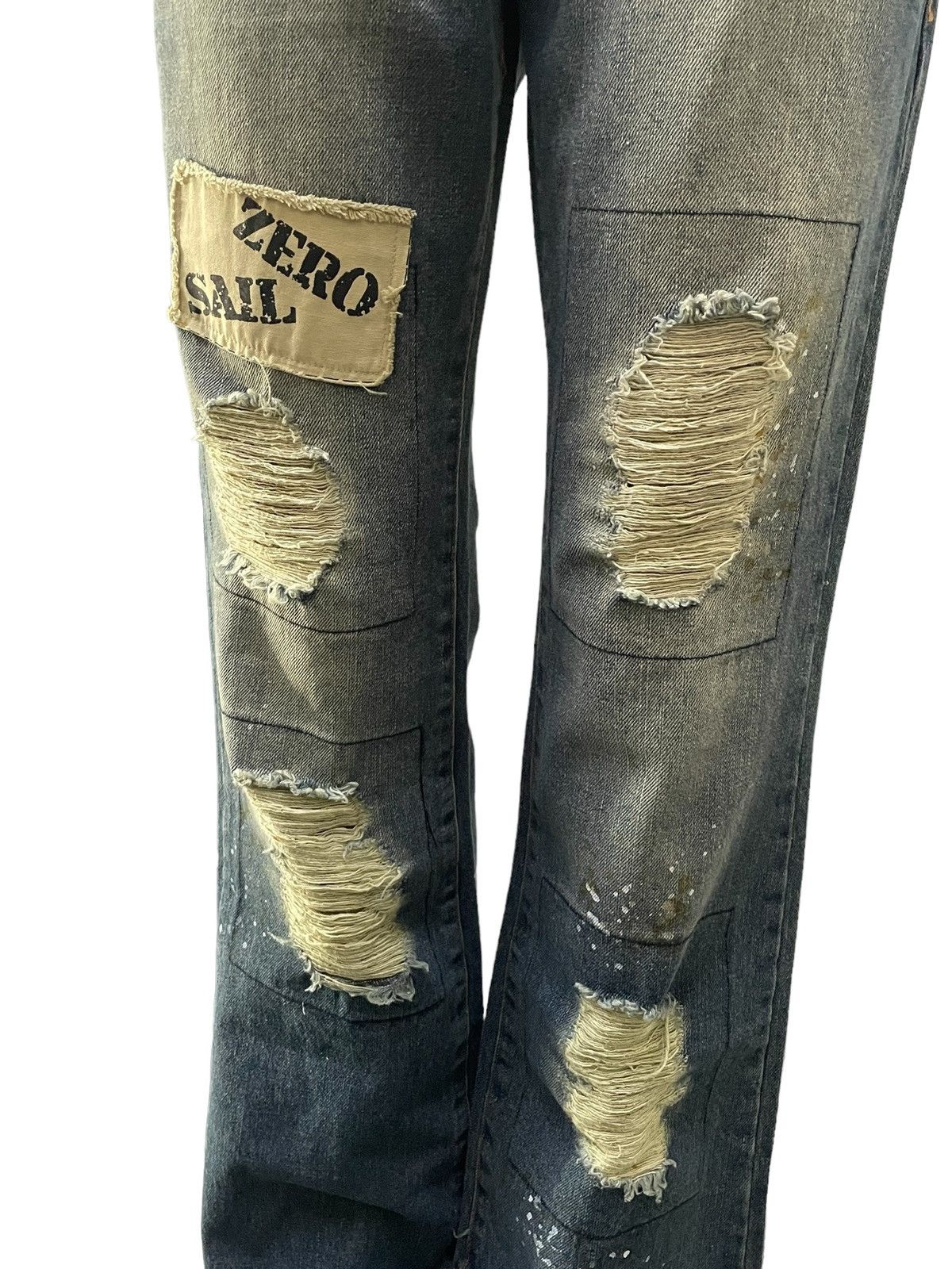 Zaero sail Japan Patch Work Distressed Dirty Blue Wash Jeans