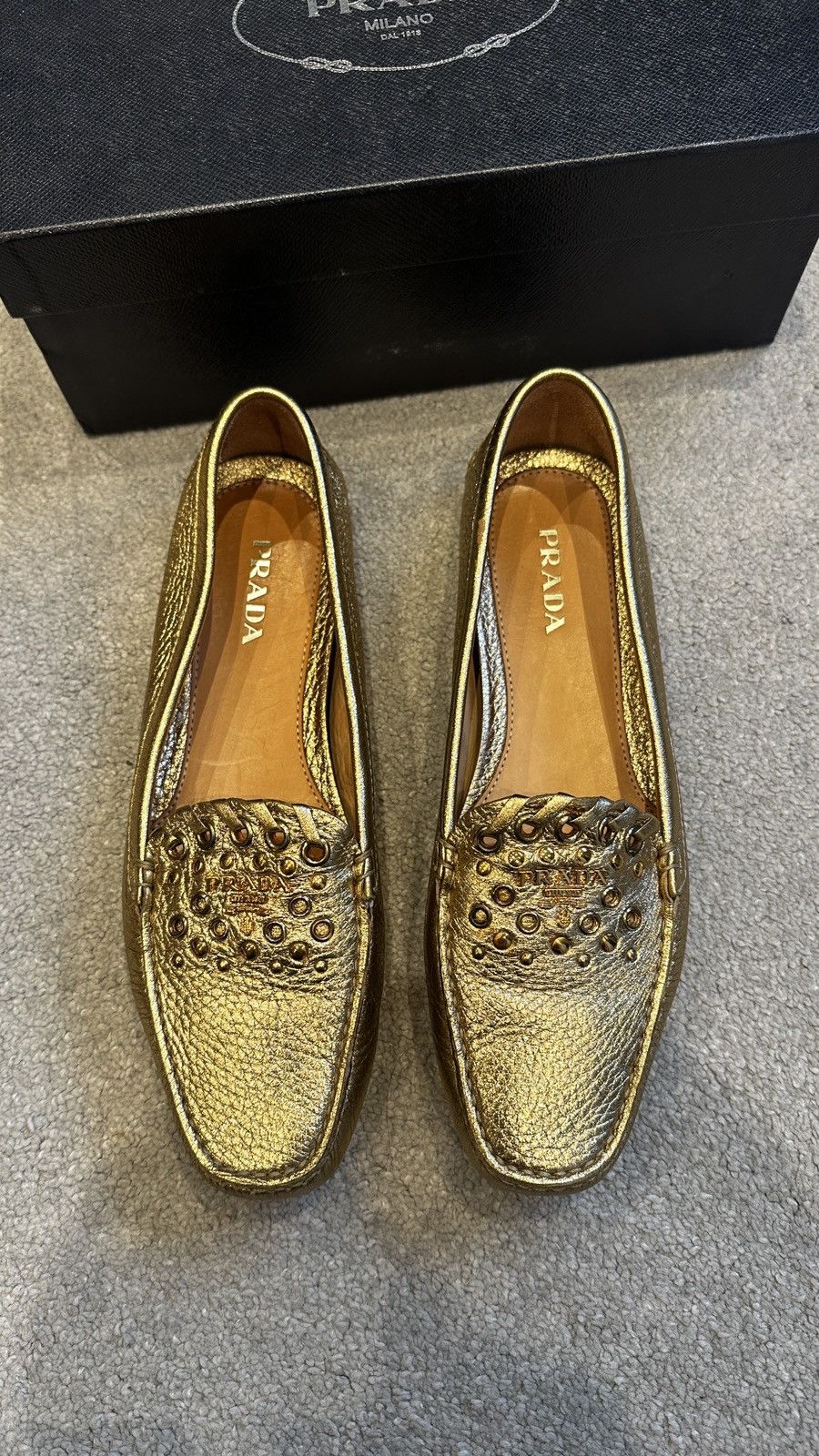 Prada Gold Leather Prada Loafers Size US 10 / IT 40 - 2 Thumbnail