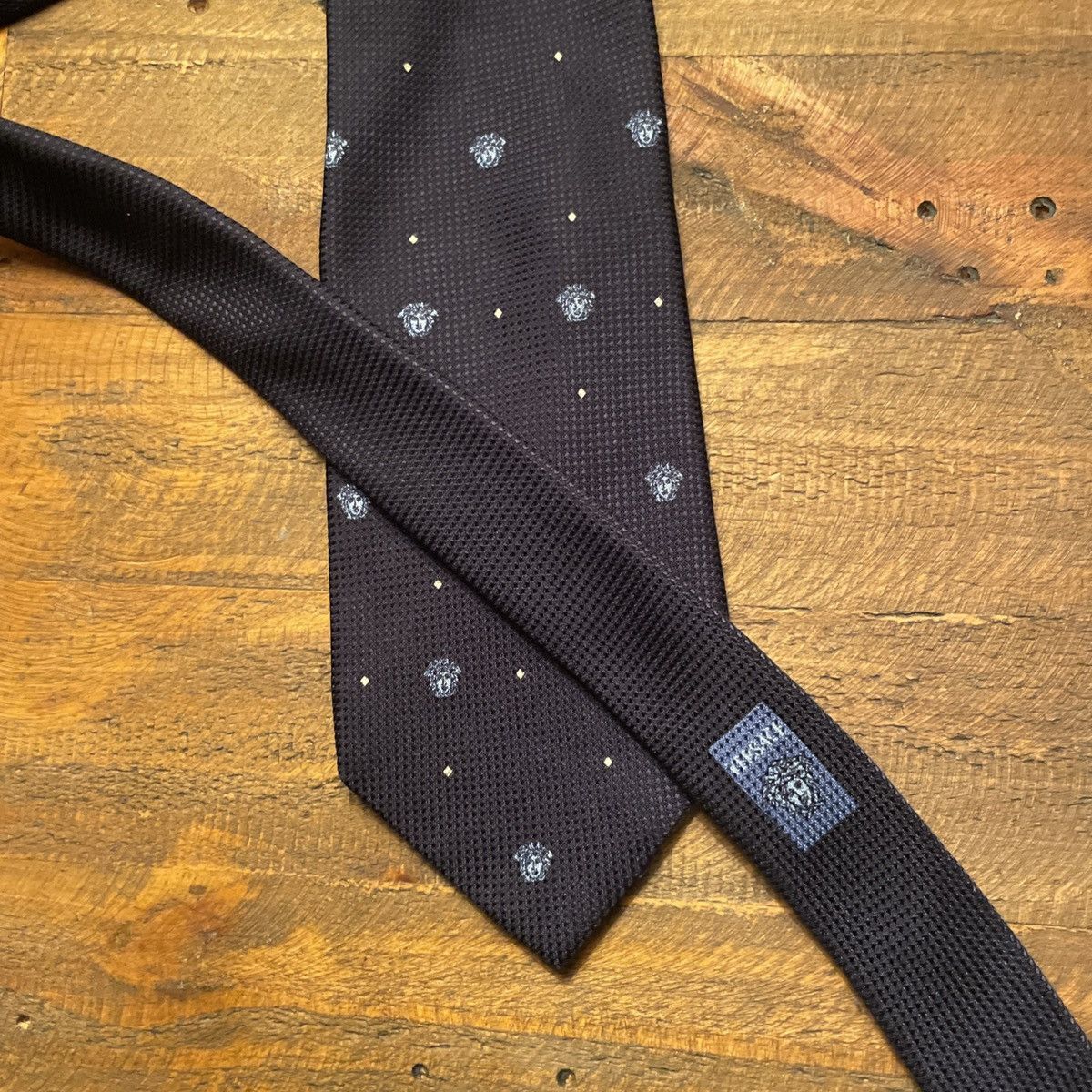 Versace Vintage Gianni Versace Blue Silk Medusa Monogram Pattern Tie Size ONE SIZE - 3 Thumbnail
