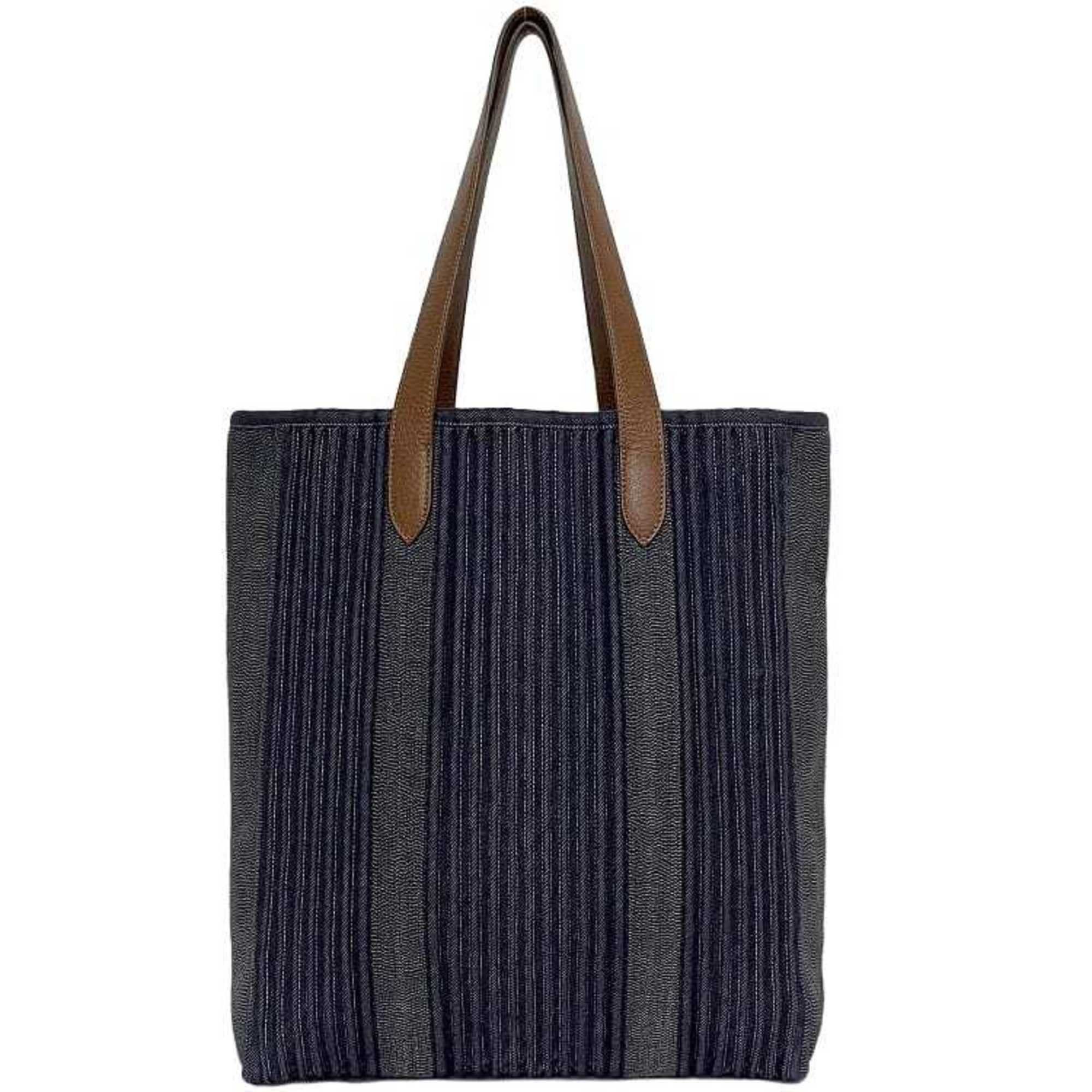 image of Hermes Tote Bag Calicut Denim Navy Brown Canvas Leather □L Stamp Hermes Unisex, Women's