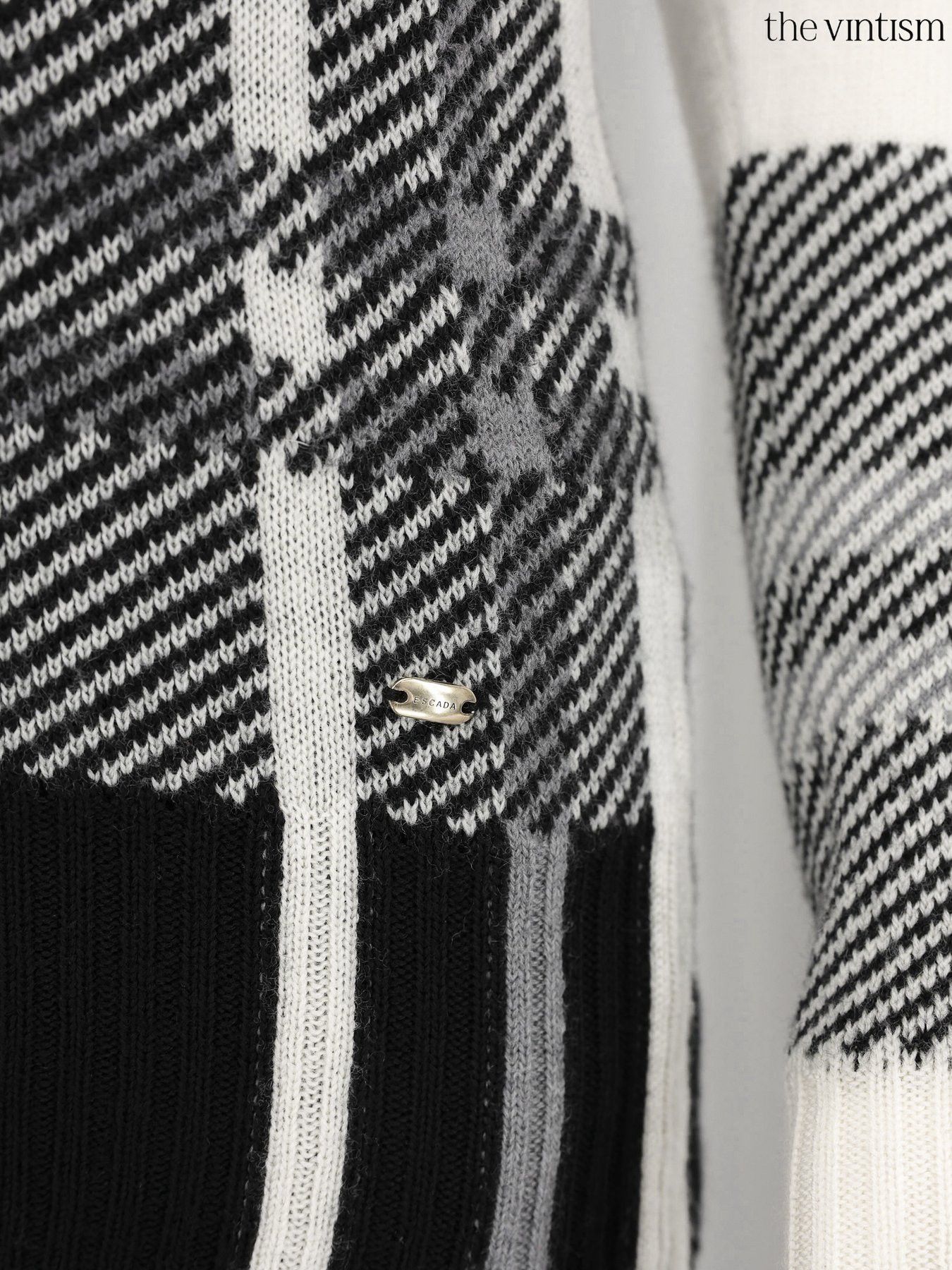 Escada Escada Cream Black Grey Check Pure Virgin Wool Sweater XS/S Size XS / US 0-2 / IT 36-38 - 5 Thumbnail