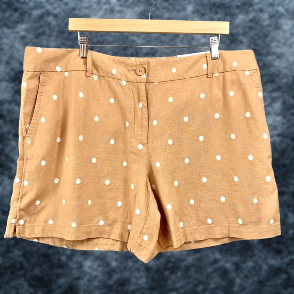 Loft LOFT Shorts Women 16 Brown Embroidered Polka Dots Linen Blend Bermuda 6" Short Size 38" / US 16 / IT 52 - 1 Thumbnail