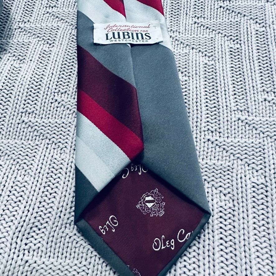 Oleg Cassini Vintage Oleg Cassini silver and maroon striped silk tie Size ONE SIZE - 3 Thumbnail