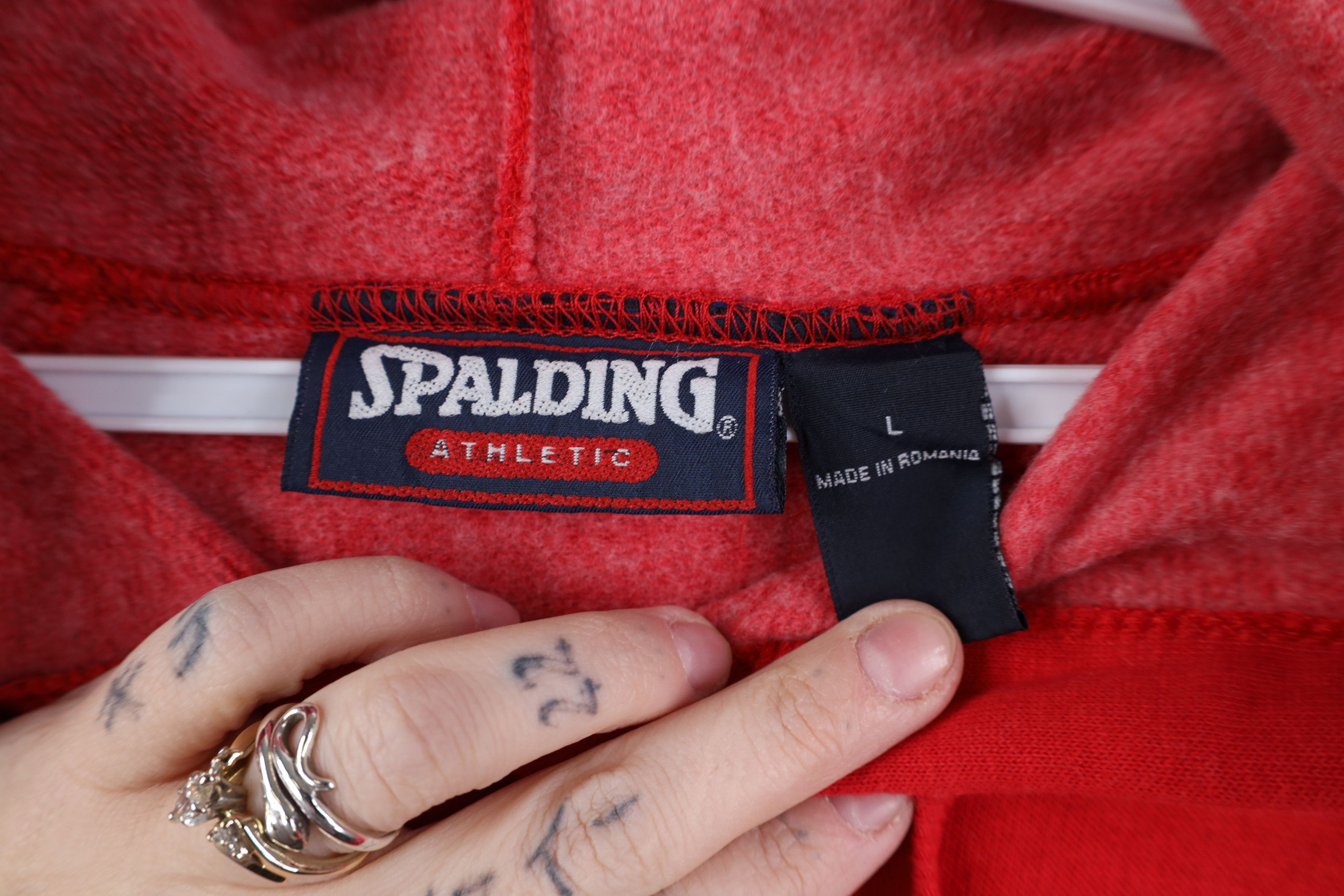 Vintage Vintage 90s Spalding Basketball Spell Hoodie Sweatshirt Red Size US L / EU 52-54 / 3 - 6 Thumbnail
