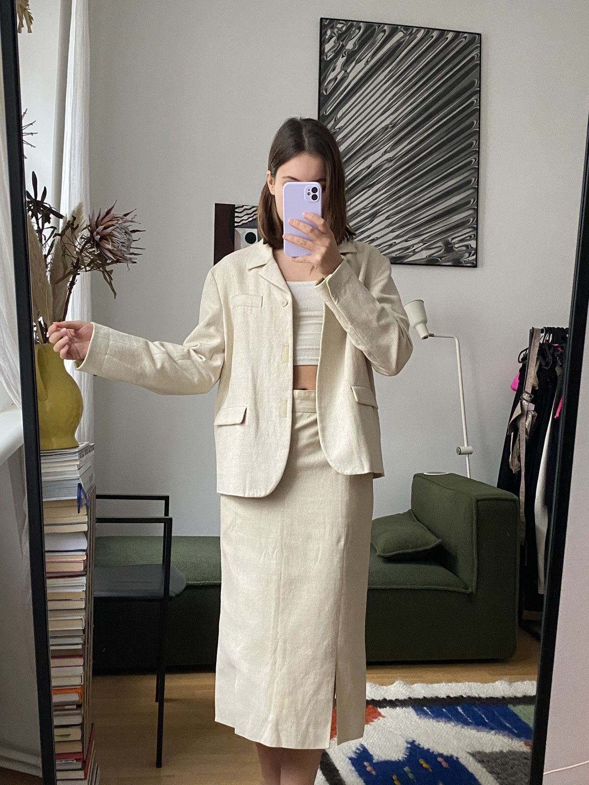 image of Miu Miu x Prada Iconic Archive Suit Skirt Blazer Ss98 in Ecru, Women's (Size Small)