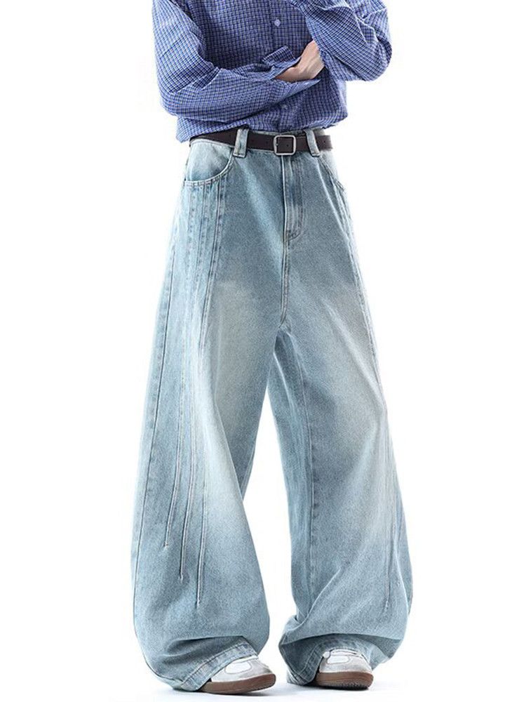 Japanese Brand Men's American-Style Washed & Paneled Curved-Leg Jeans Size US 32 / EU 48 - 3 Thumbnail