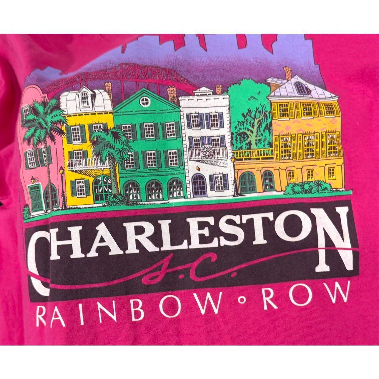 Hanes Vintage 1988 Charleston SC Rainbow Row Graphic T Shirt Pink Hanes Adult M Size US M / EU 48-50 / 2 - 3 Thumbnail