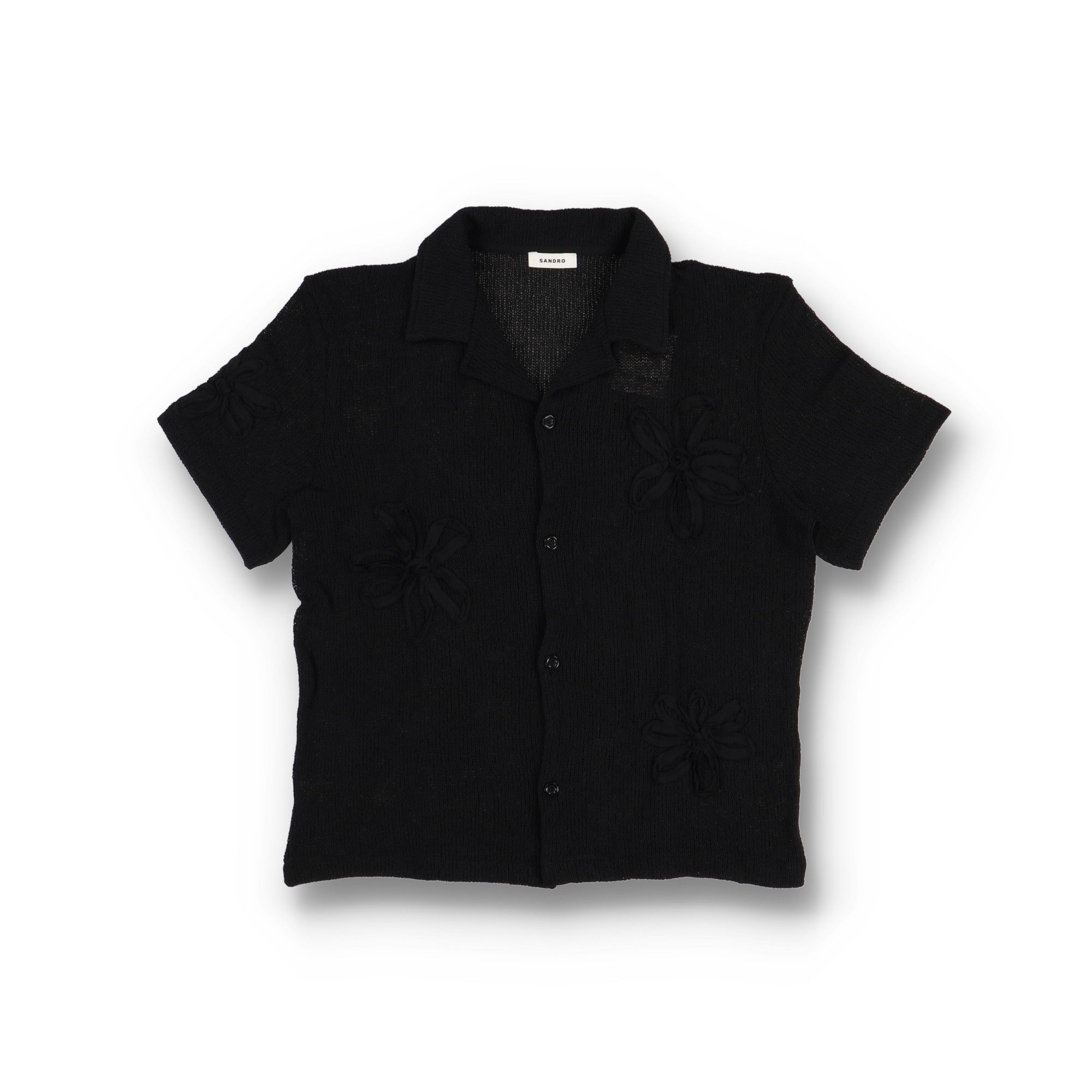 Sandro Black Floral Knit Short Sleeve Shirt Size US XL / EU 56 / 4 - 1 Thumbnail