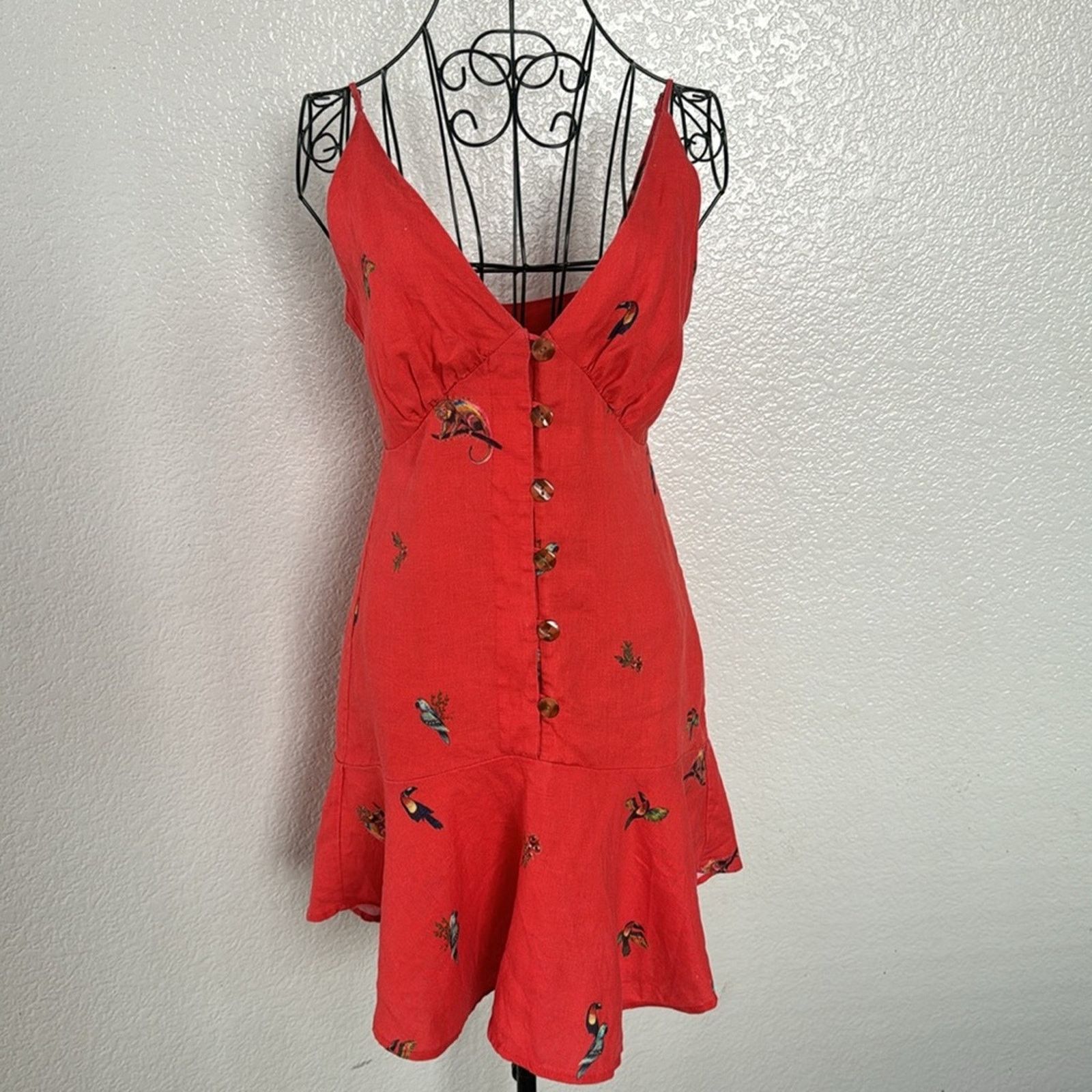 Farm Rio Farm Rio Red Linen Mini Dress Size S Size S / US 4 / IT 40 - 2 Thumbnail