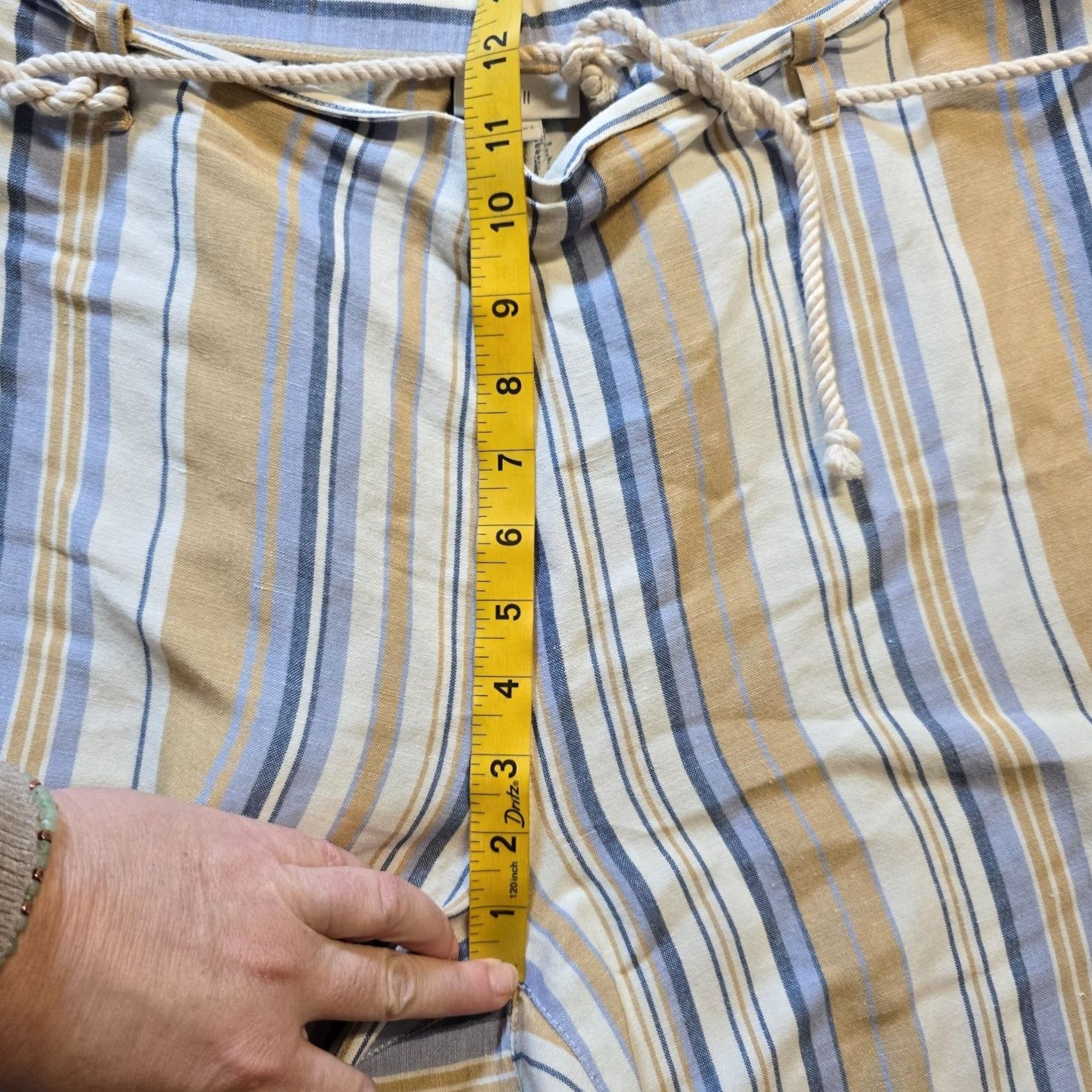 J. Jill J. Jill Pants Womens 1X Blue Tan Stripe Wide-Leg Linen Crop Belted Beachy Capsule Shirt Size 40" / US 18 - 6 Thumbnail