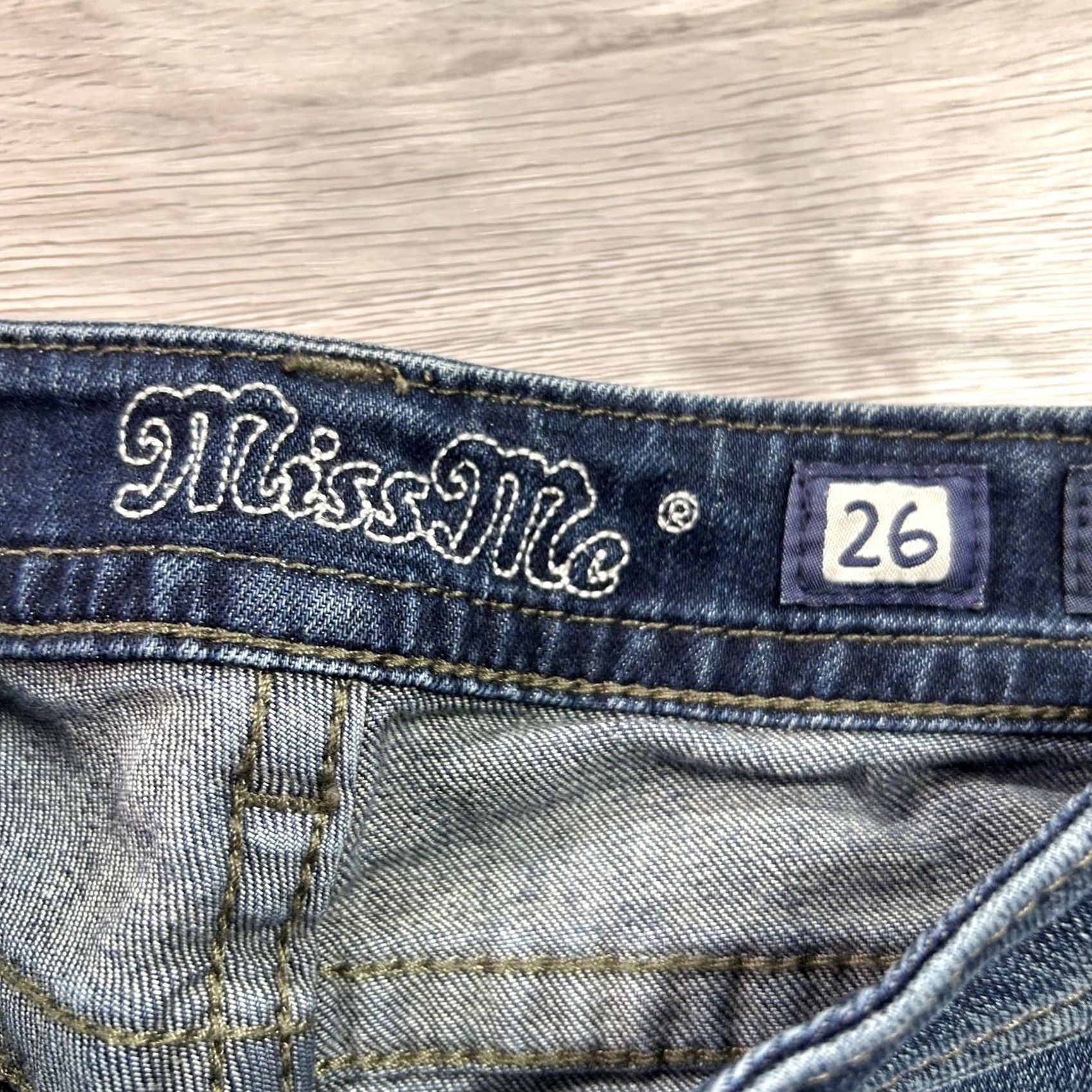 Miss Me Miss Me Jeans Womens 26 Blue Mid Rise Skinny Distressed Patch Denim Raw Hem Jeans Size 26" / US 2 / IT 38 - 5 Thumbnail