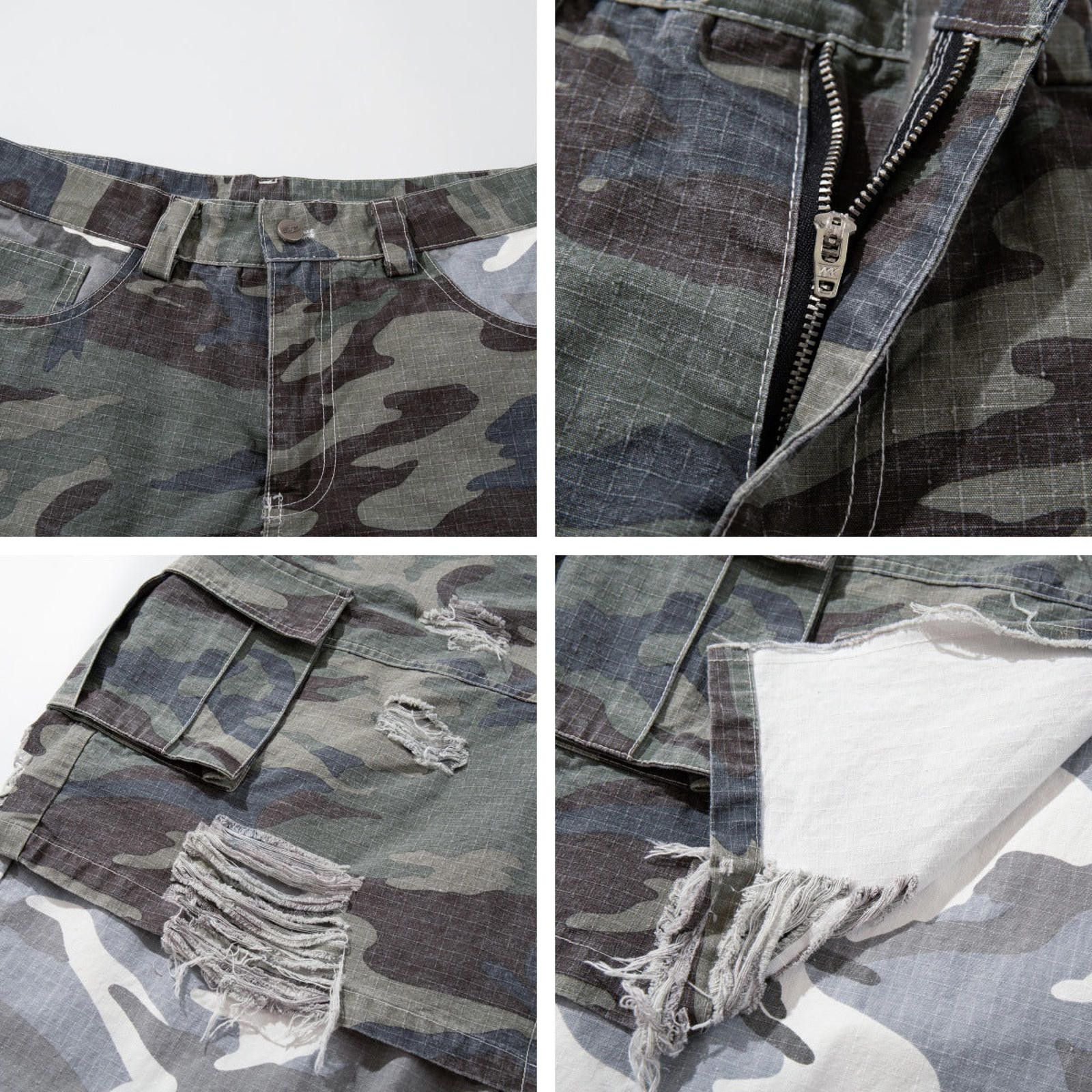 Japanese Brand Camouflage Distressed Cargo Pants, Wide Leg Military Style Size US 32 / EU 48 - 4 Thumbnail