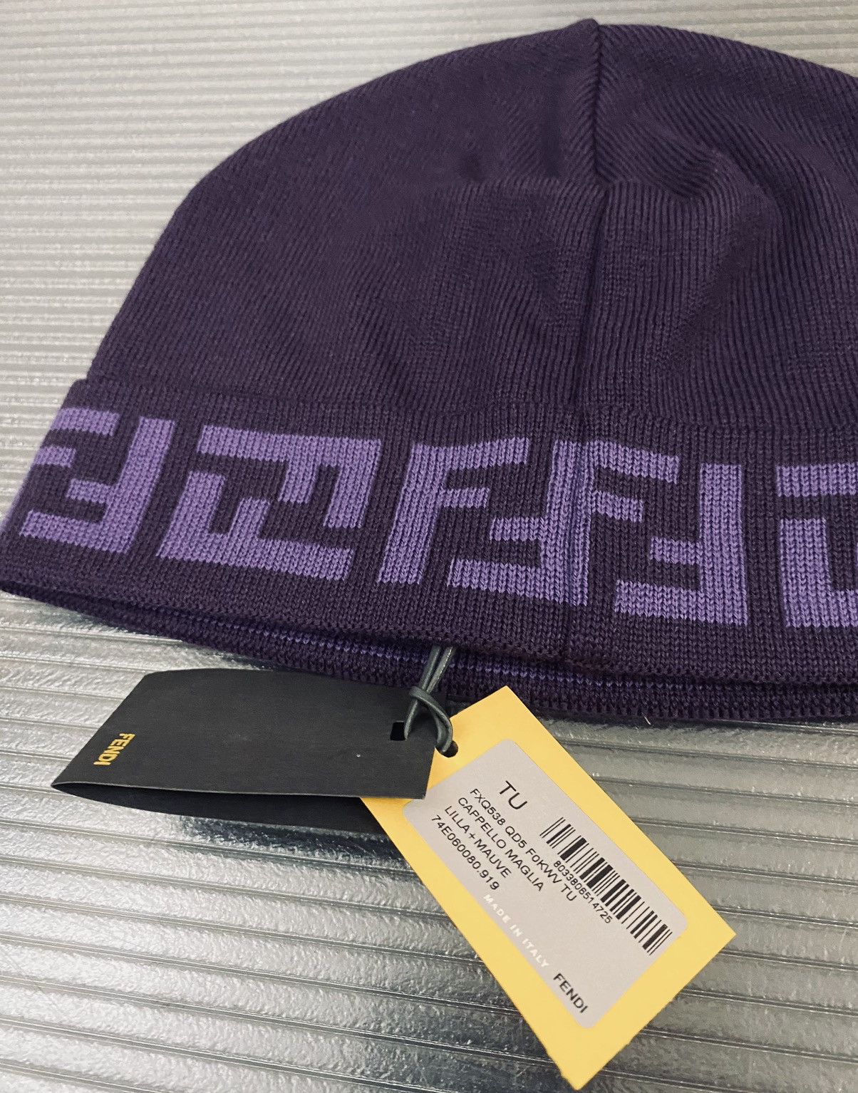 Fendi Fendi 🇮🇹 Mauve Purple Wool FF Beanie Skullcap unisex NEW Size ONE SIZE - 7 Thumbnail