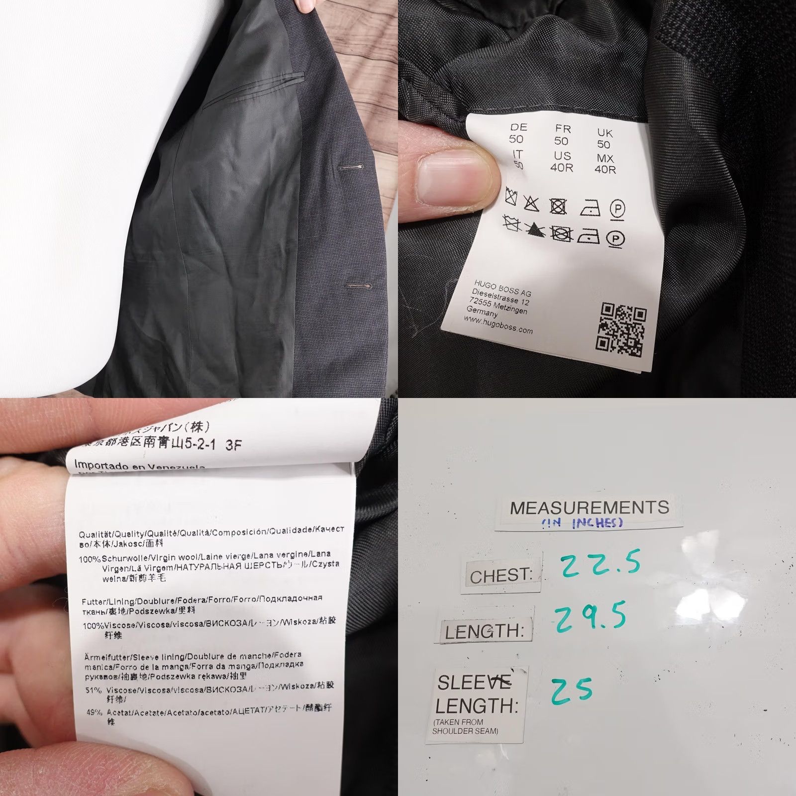 Hugo Boss HUGO BOSS Suit Jacket Mens 40R Gray Wool 100% Virgin Blazer 2 Button Sport Coat Jacket/Coat Size 40R - 8 Thumbnail
