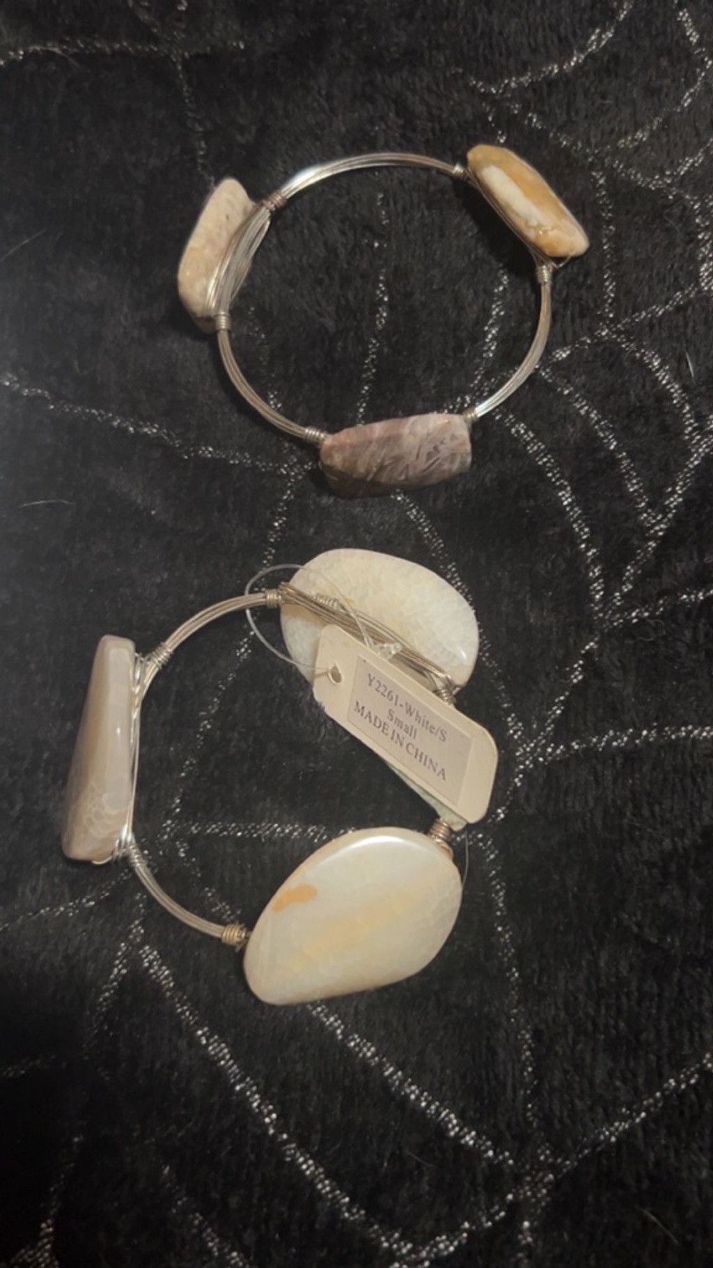 The Unbranded Brand Women's Unbranded White Brown Stone Wire Bracelets One Size Size ONE SIZE - 3 Thumbnail