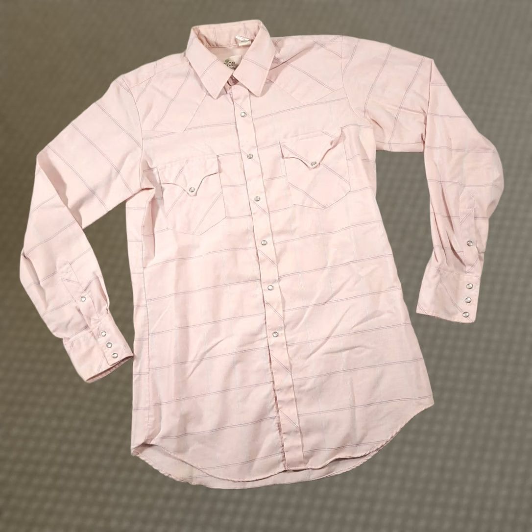 Vintage VINTAGE Prior Westerns Denver Shirt Mens 15.5 35 Cowboy Pearl Snaps Pink Grunge USA Size US M / EU 48-50 / 2 - 1 Thumbnail