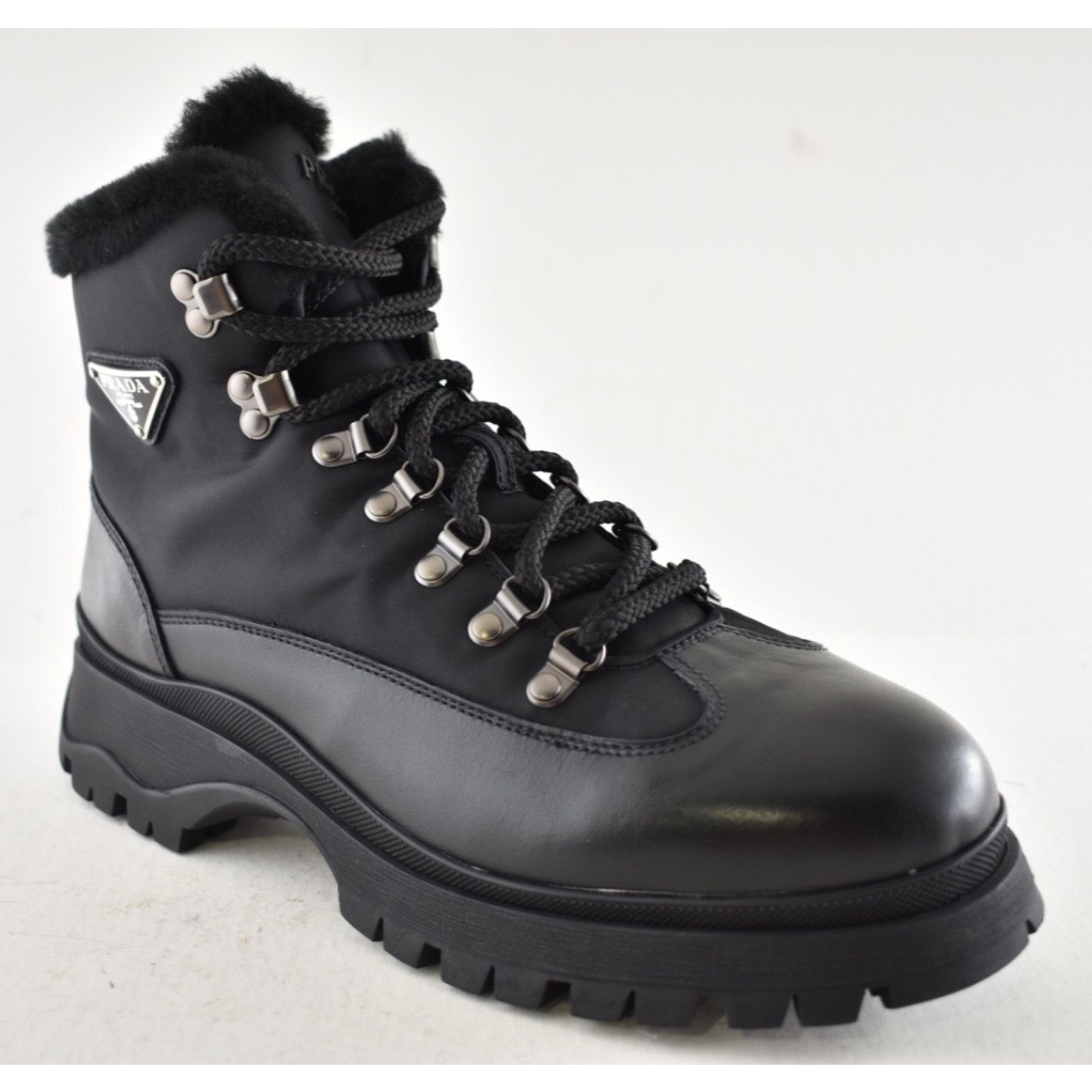 Prada Prada Brixxen 38 Black Shearling Leather Nylon Lug Sole Size US 10.5 / IT 40.5 - 6 Thumbnail