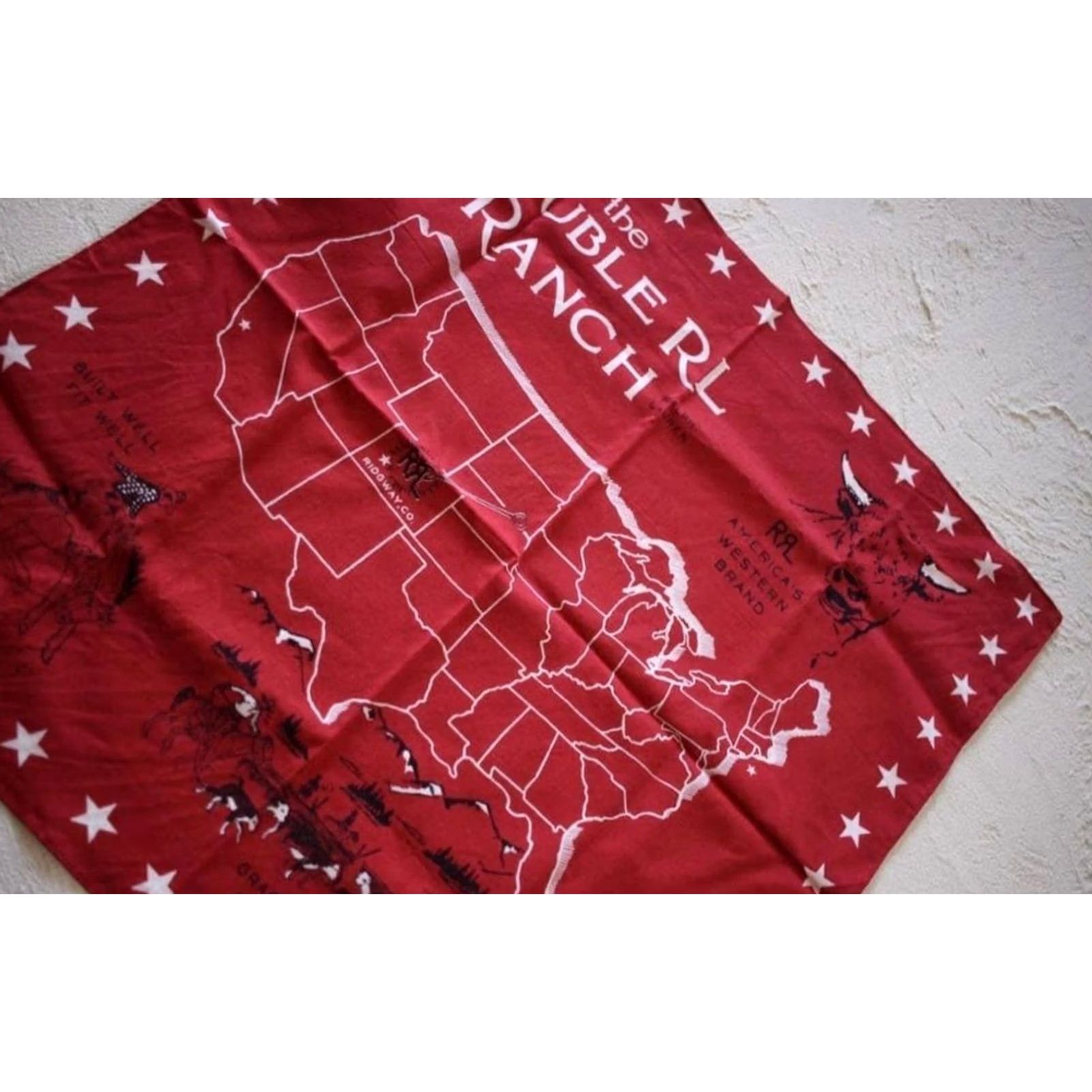 Ralph Lauren RRL Ralph Lauren Bandana Scarf Red Cotton Logo Map Printed Casual 50x52cm New Size ONE SIZE - 2 Thumbnail