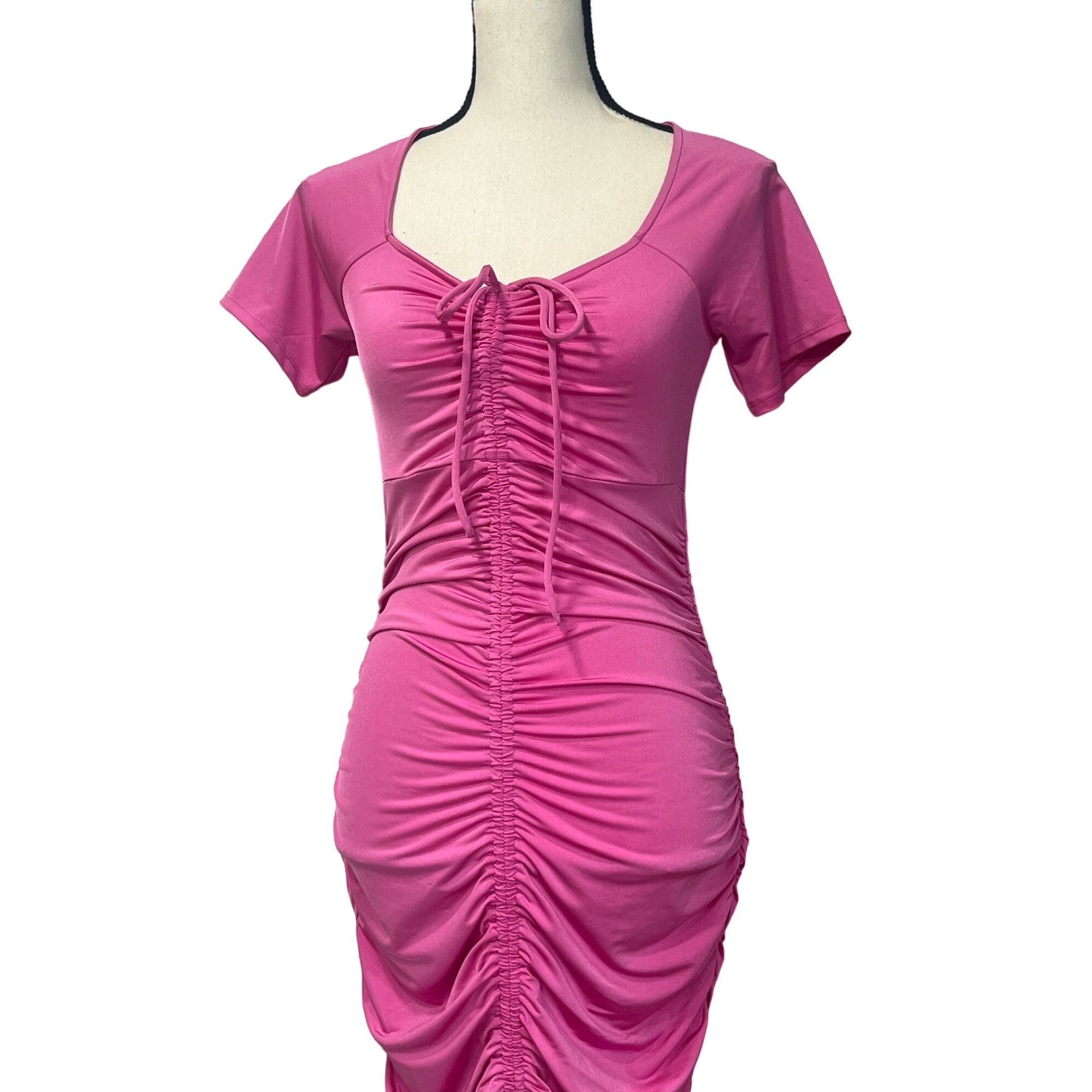 Other OPEN EDIT Ruched T-shirt Dress In Pink Rosebud, XS Size XS / US 0-2 / IT 36-38 - 4 Thumbnail