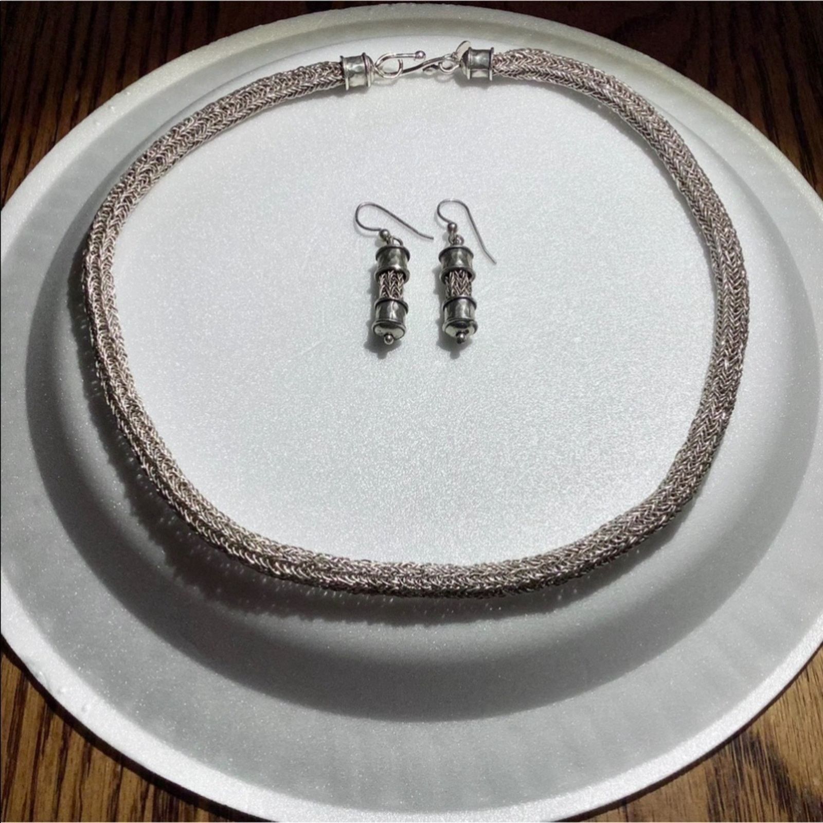 Other 100% Silver Knitted Necklace & Earrings Set Size ONE SIZE - 1 Thumbnail