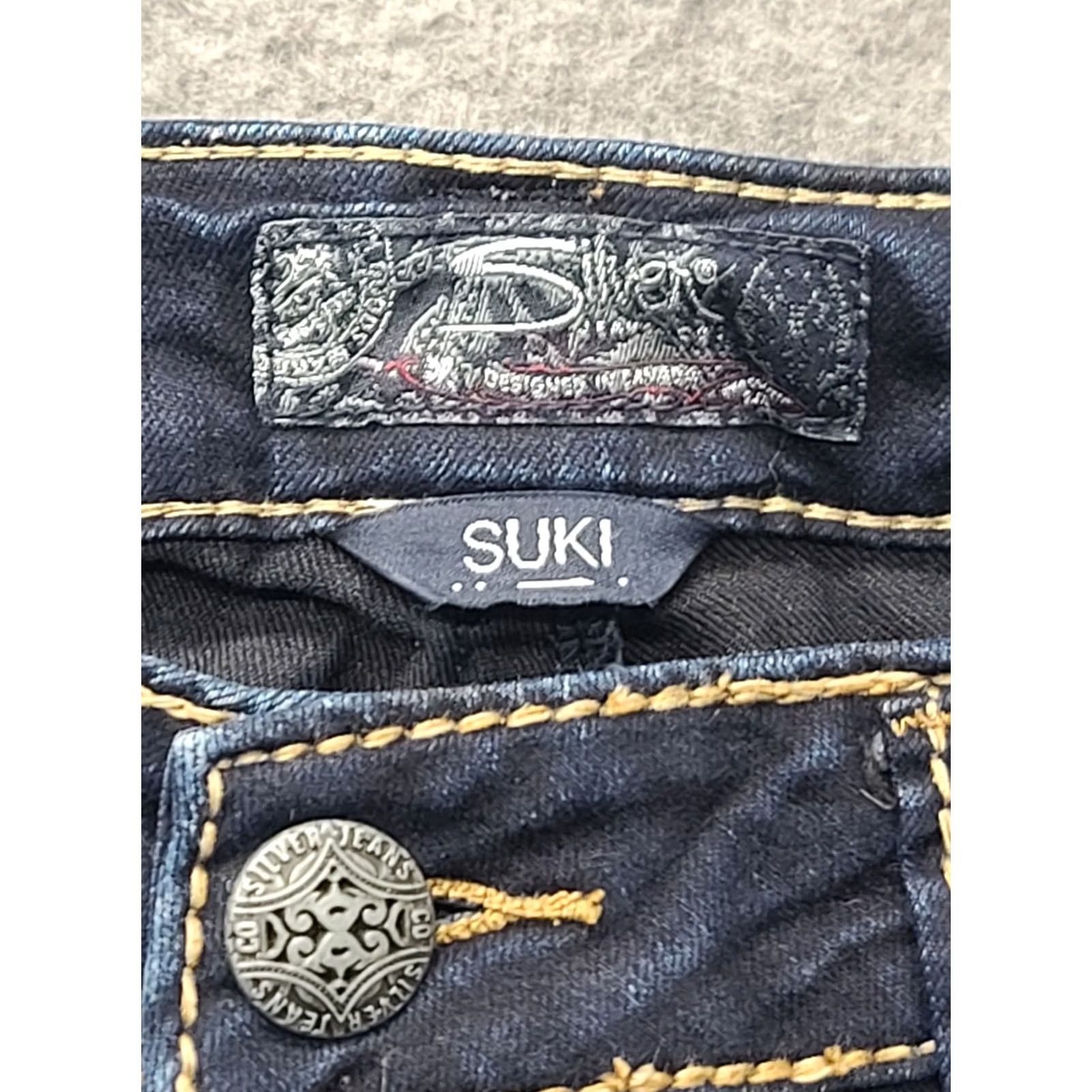 Silver Jeans Co. Silver Jeans Women 32x31 Suki Mid Rise Skinny Fit Distressed Super Stretch Denim Jeans Blue 5-Pocket Womens Size 24" / US 00 / IT 34 - 2 Thumbnail