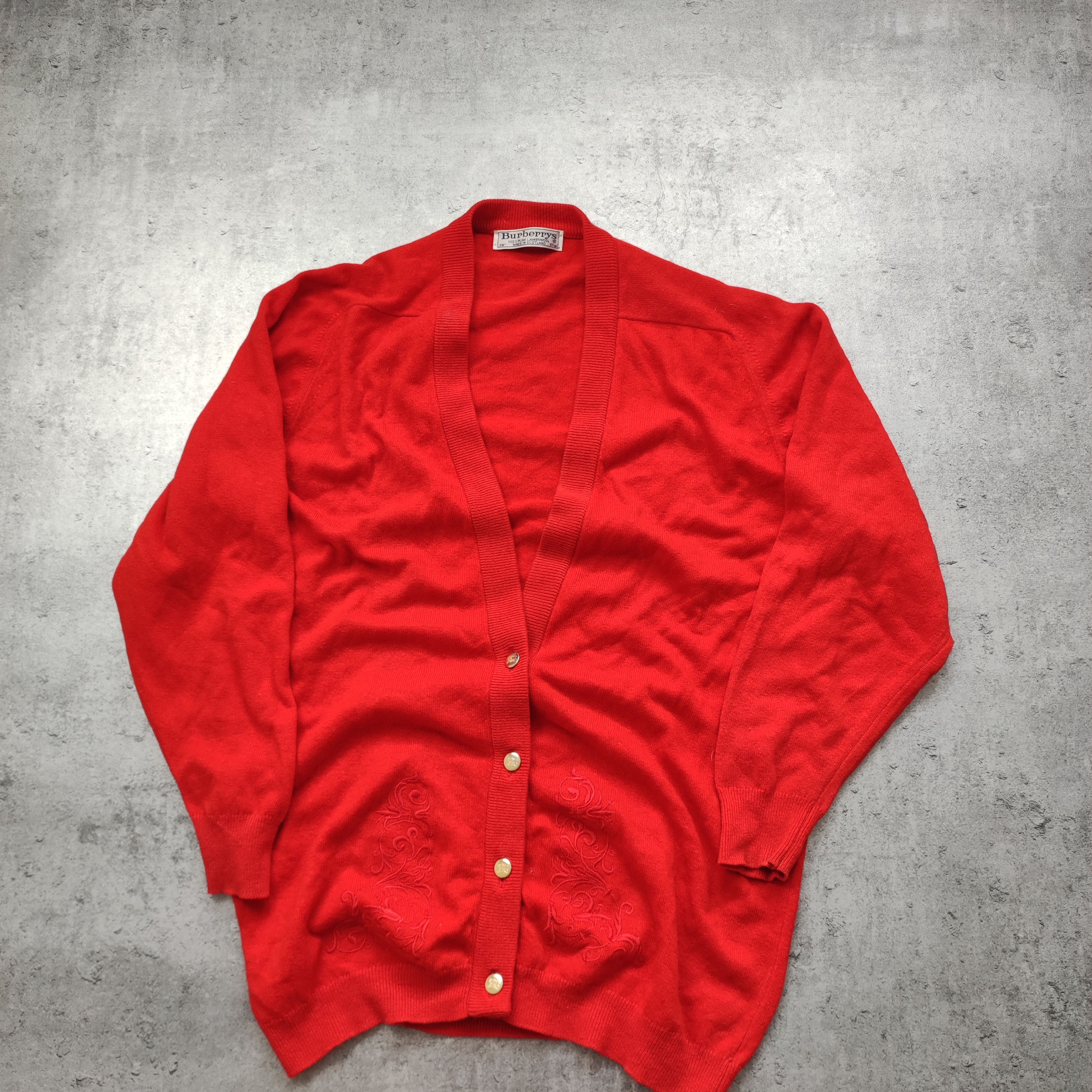 Burberry × Vintage Vintage RARE 80s Burberrys London Pique Red Cardigan Size US M / EU 48-50 / 2 - 2 Thumbnail