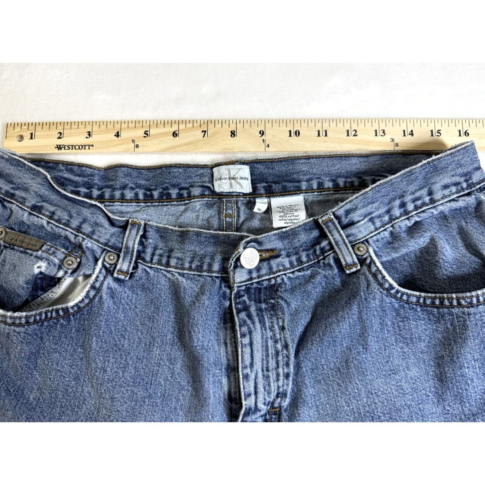 Calvin Klein Calvin Klein Women's Jeans Size 16 Regular Bootcut Light Blue Wash Denim with Logo Accents Size 38" / US 16 / IT 52 - 7 Thumbnail