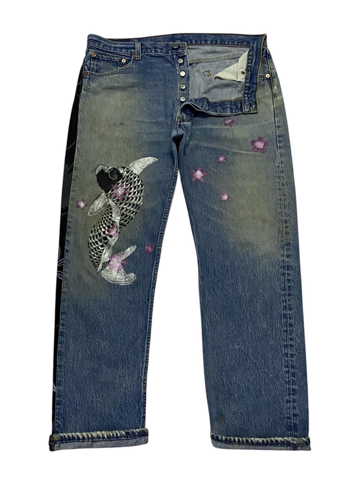 Levi's Vintage Levi’s 501 Custom Sukajan Distressed Denim Pants Size US 36 / EU 52 - 2 Thumbnail