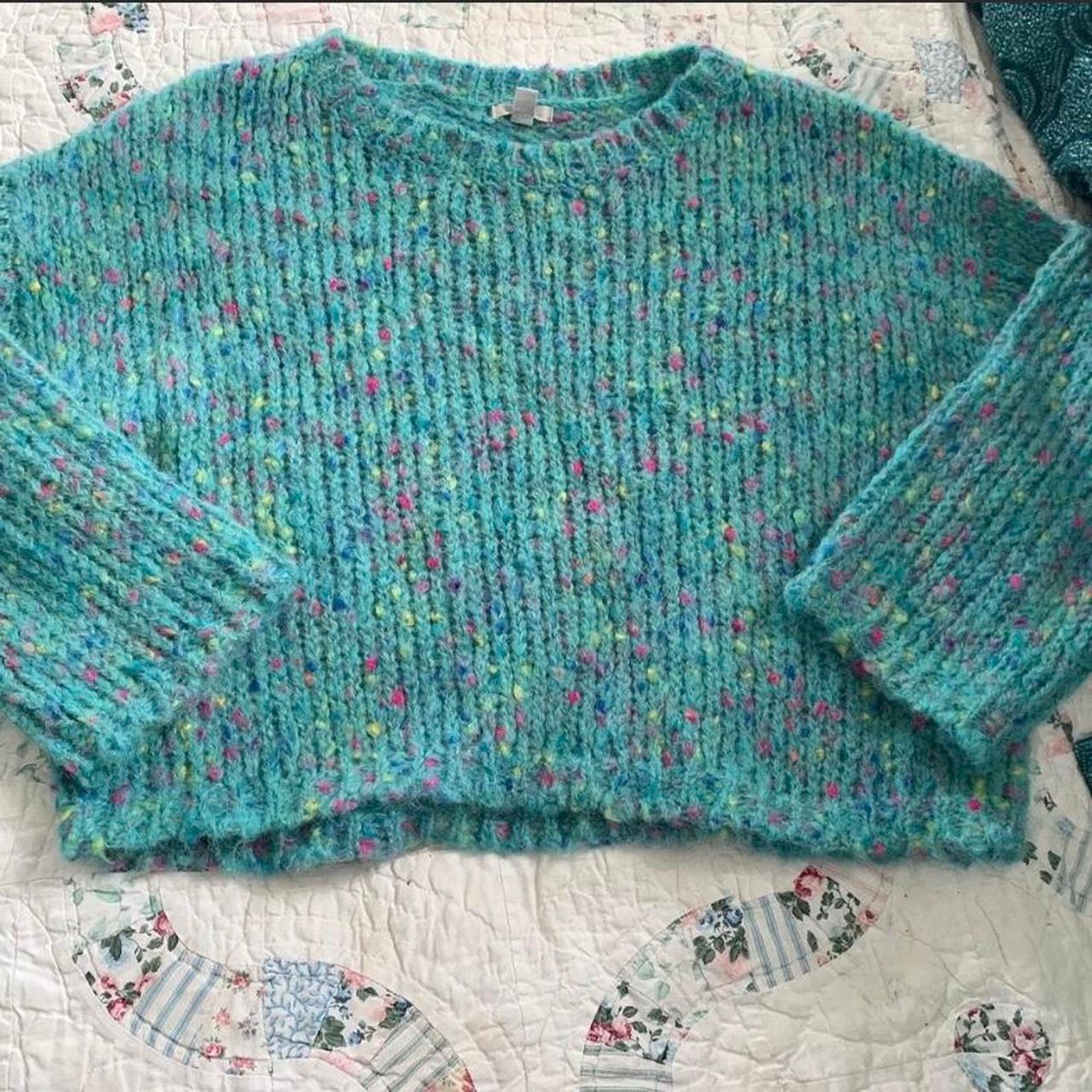 Other NWOT 90's Y2K FUZZY TURQUOISE TWEED WAIST LENGTH SWEATER Size ONE SIZE - 2 Thumbnail