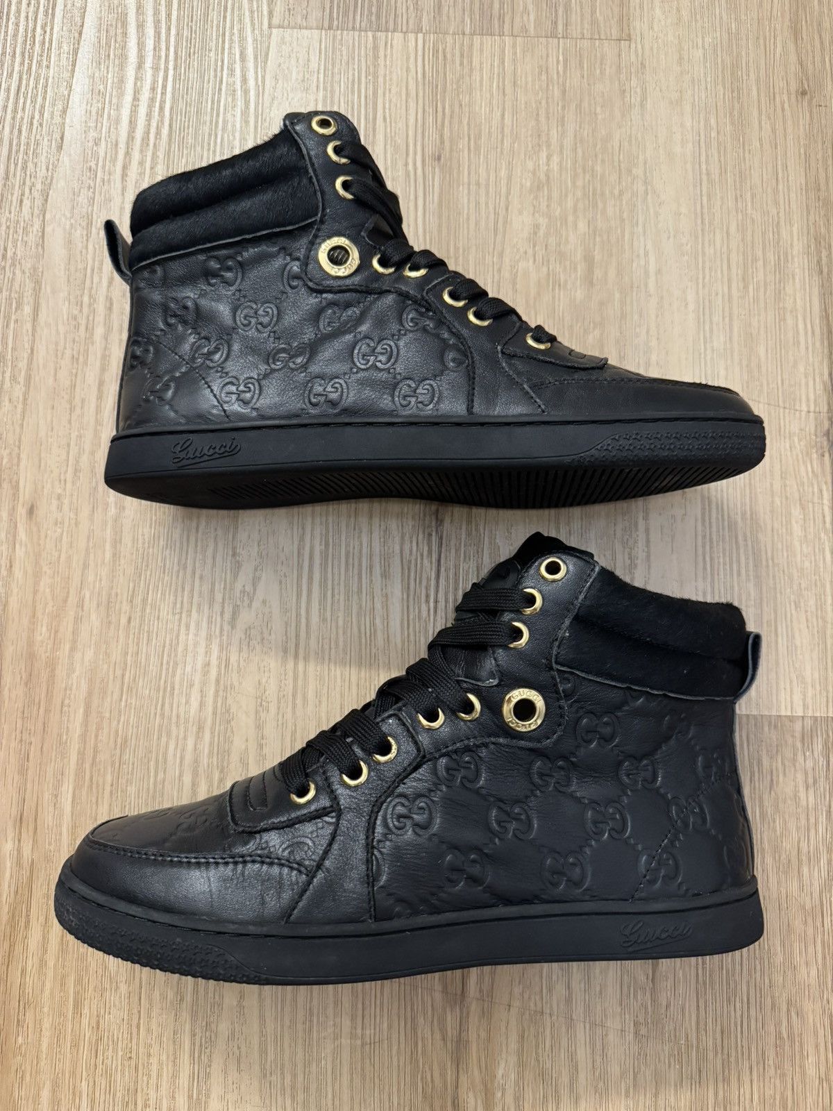 Gucci Gucci GG Monogram Black Leather High Top Sneakers 38 Size US 8 / IT 38 - 2 Thumbnail